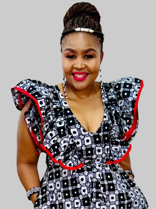 FRA89 BLACK/WHITE/RED CONTRASTED MAXI LEA DRESS