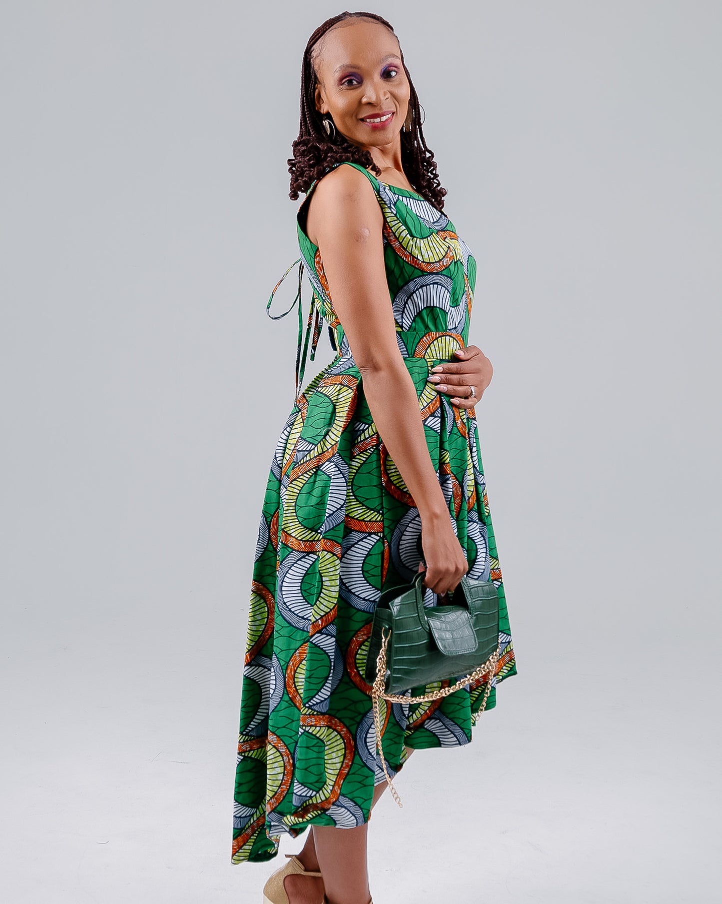 GREEN SLEEVELESS ANKARA DRESS