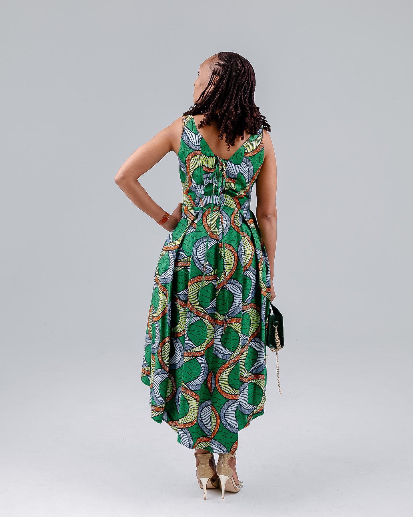 GREEN SLEEVELESS ANKARA DRESS