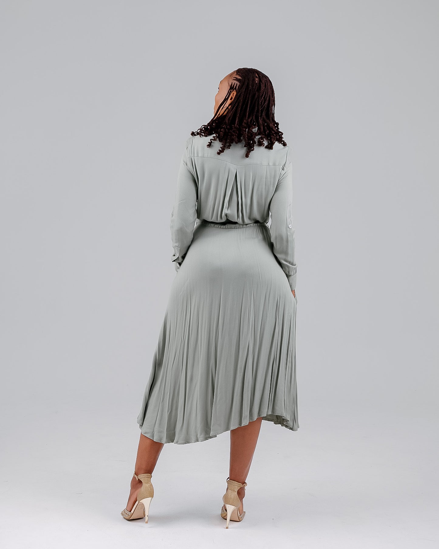 OLIVE LONG SLEEVED SHIRT DRESS