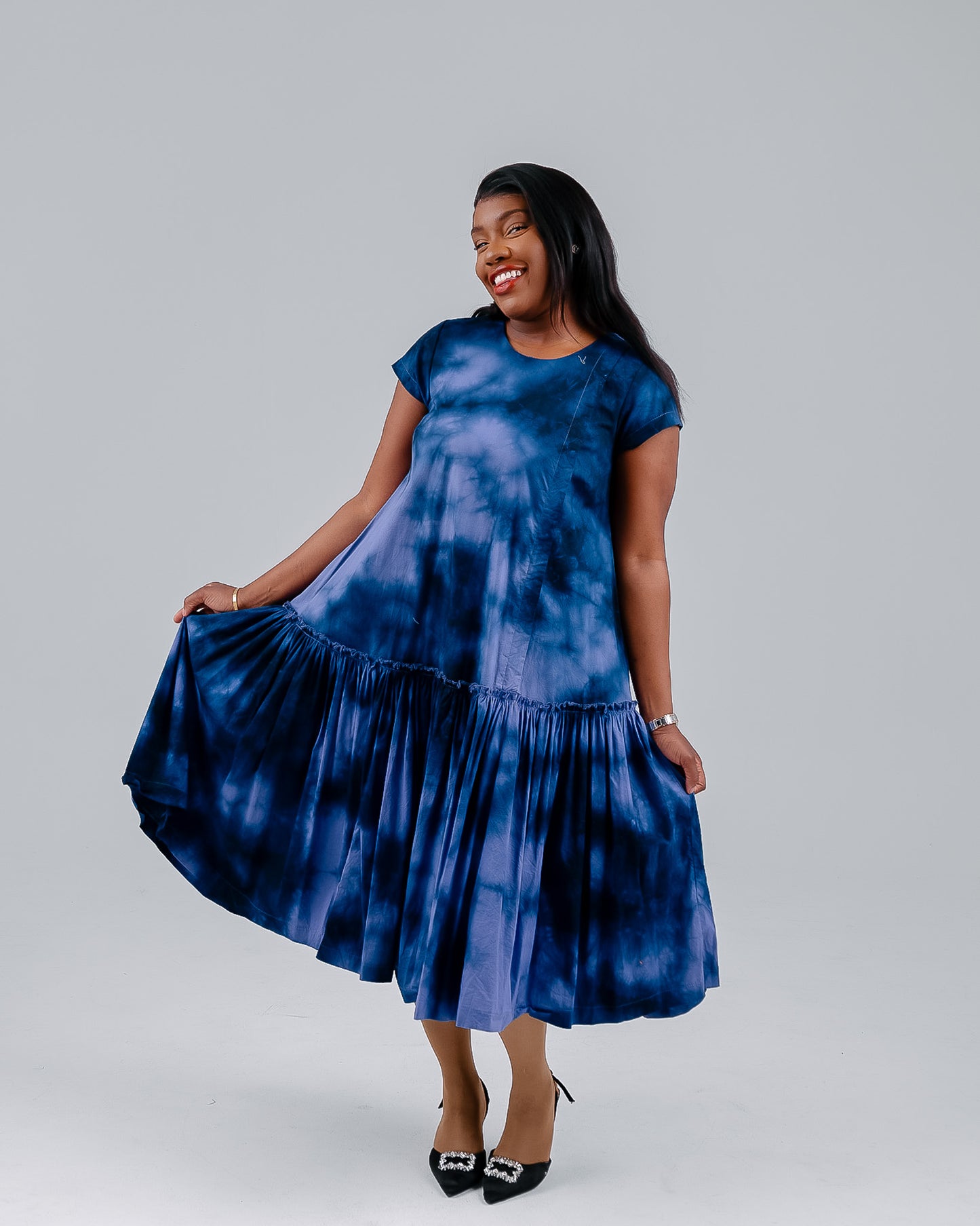 NAVY TIE DYE DALLAS DRESS