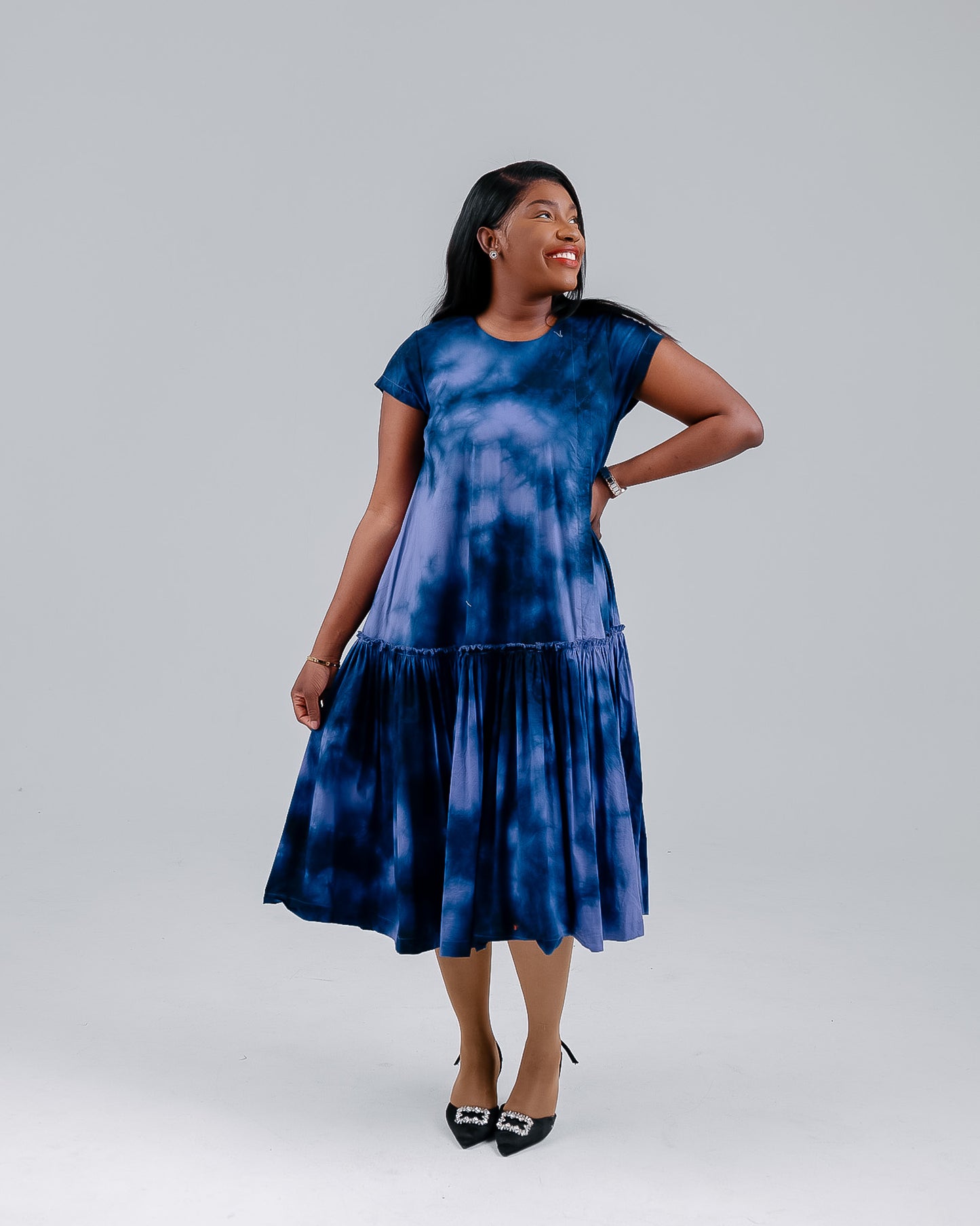 NAVY TIE DYE DALLAS DRESS