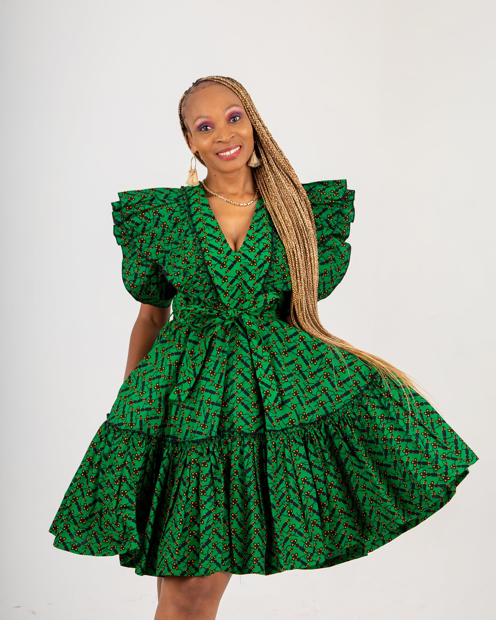 FRA74 GREEN/BLACK ANKARA LEA DRESS