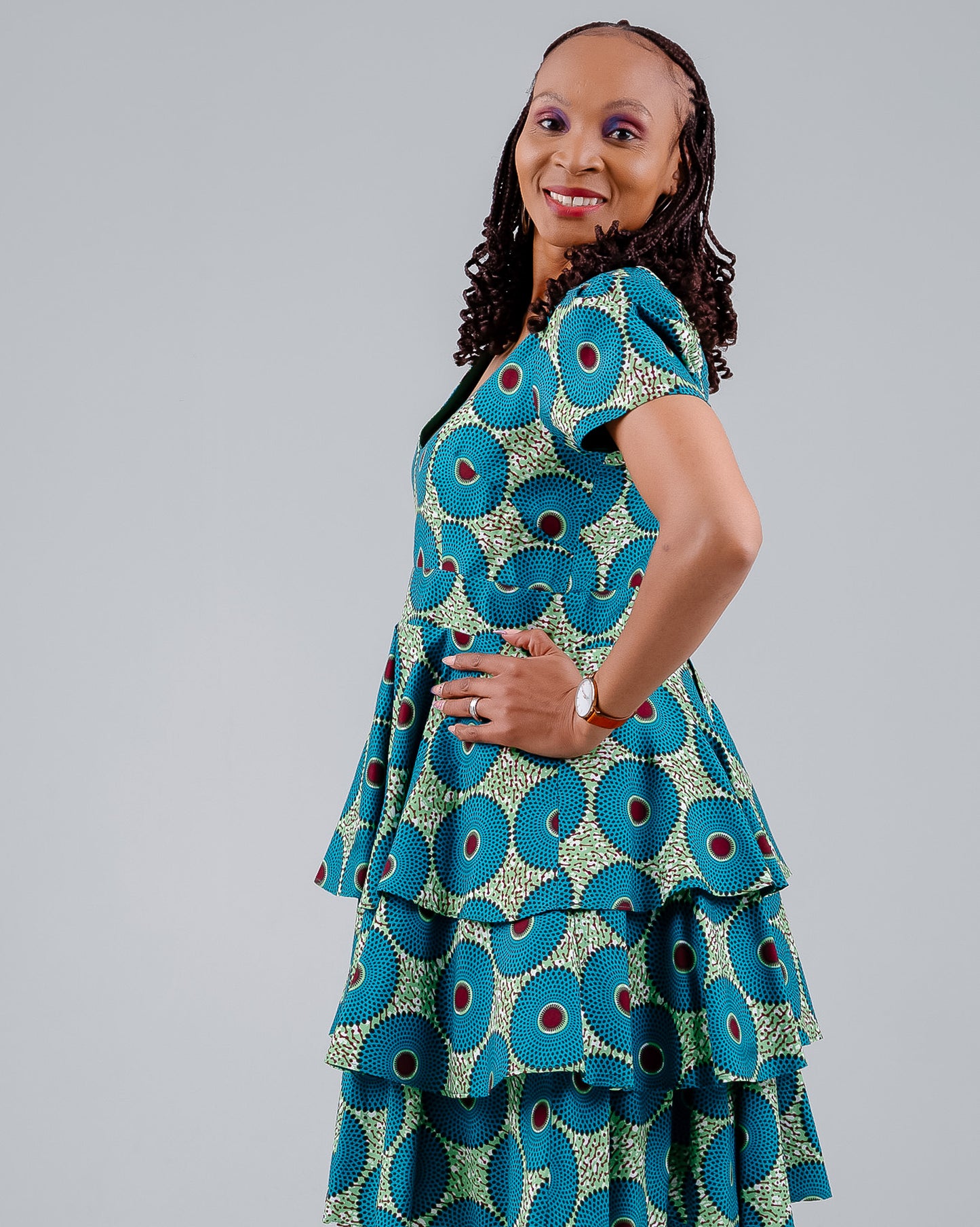 BLUE/GREEN ANKARA LAYERED DRESS