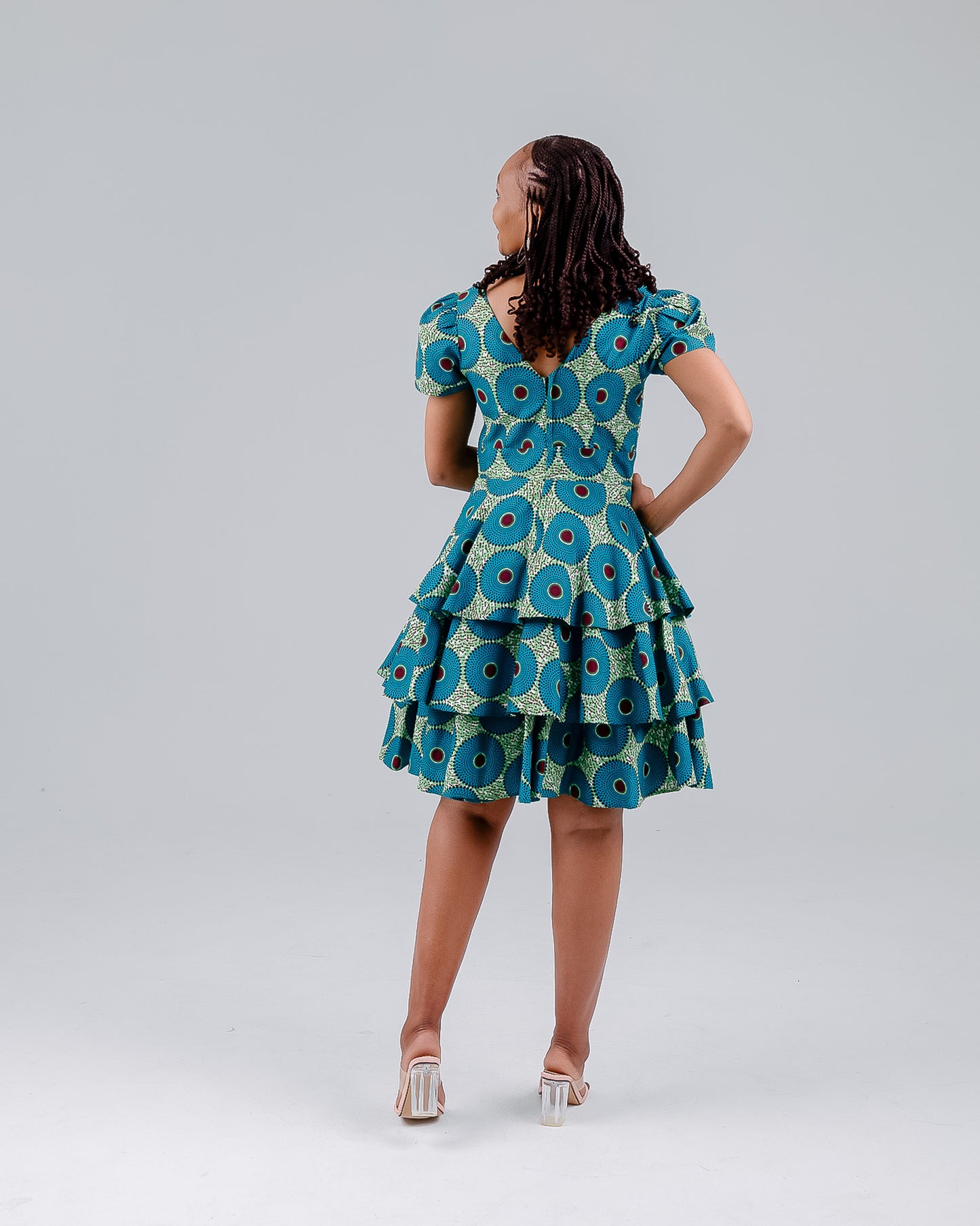 BLUE/GREEN ANKARA LAYERED DRESS