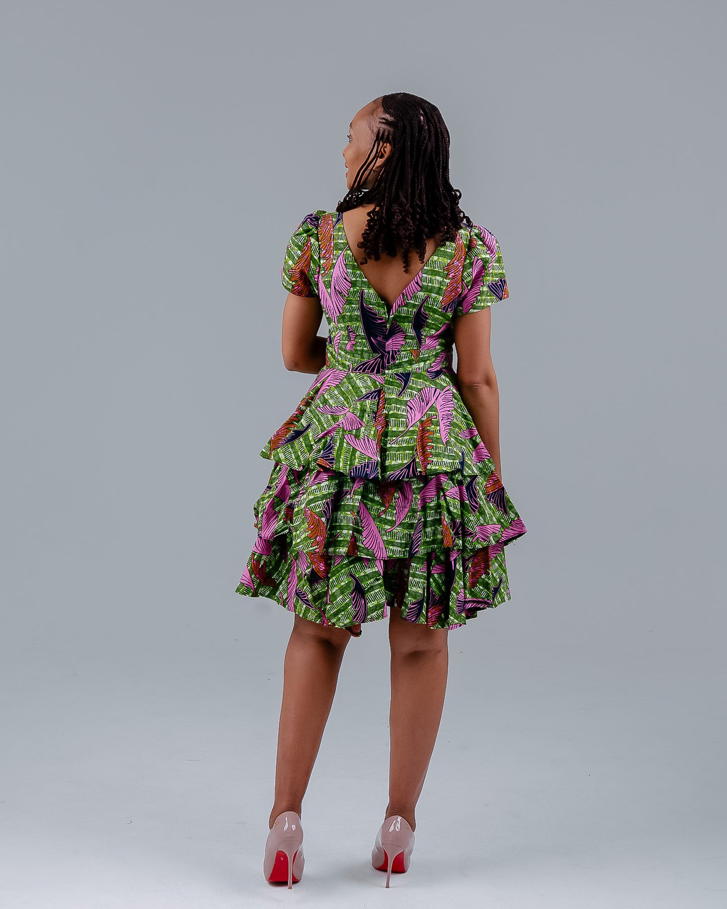 GREEN/PINK ANKARA LAYERED DRESS