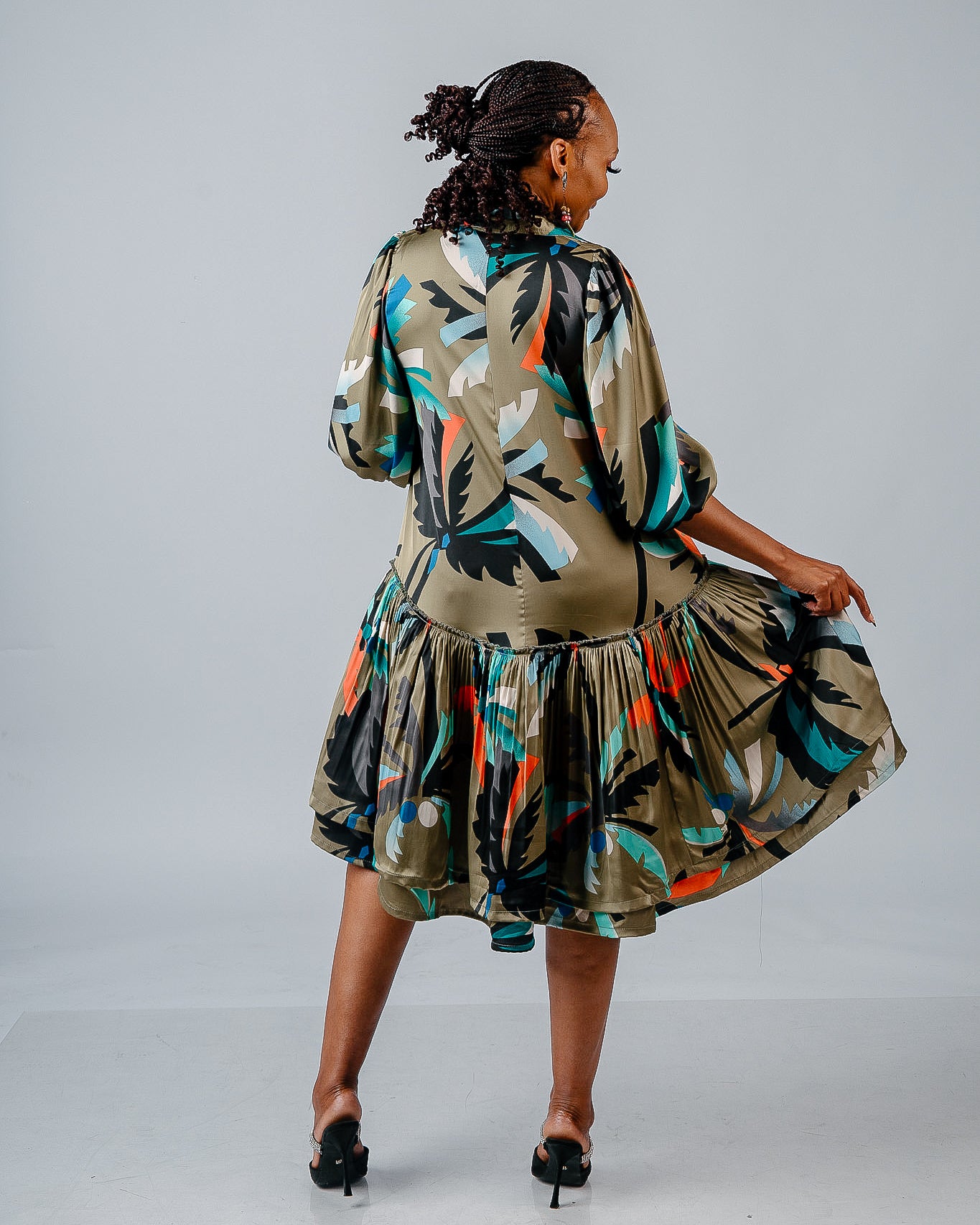 OLIVE/BLACK MIDI LINDI DRESS