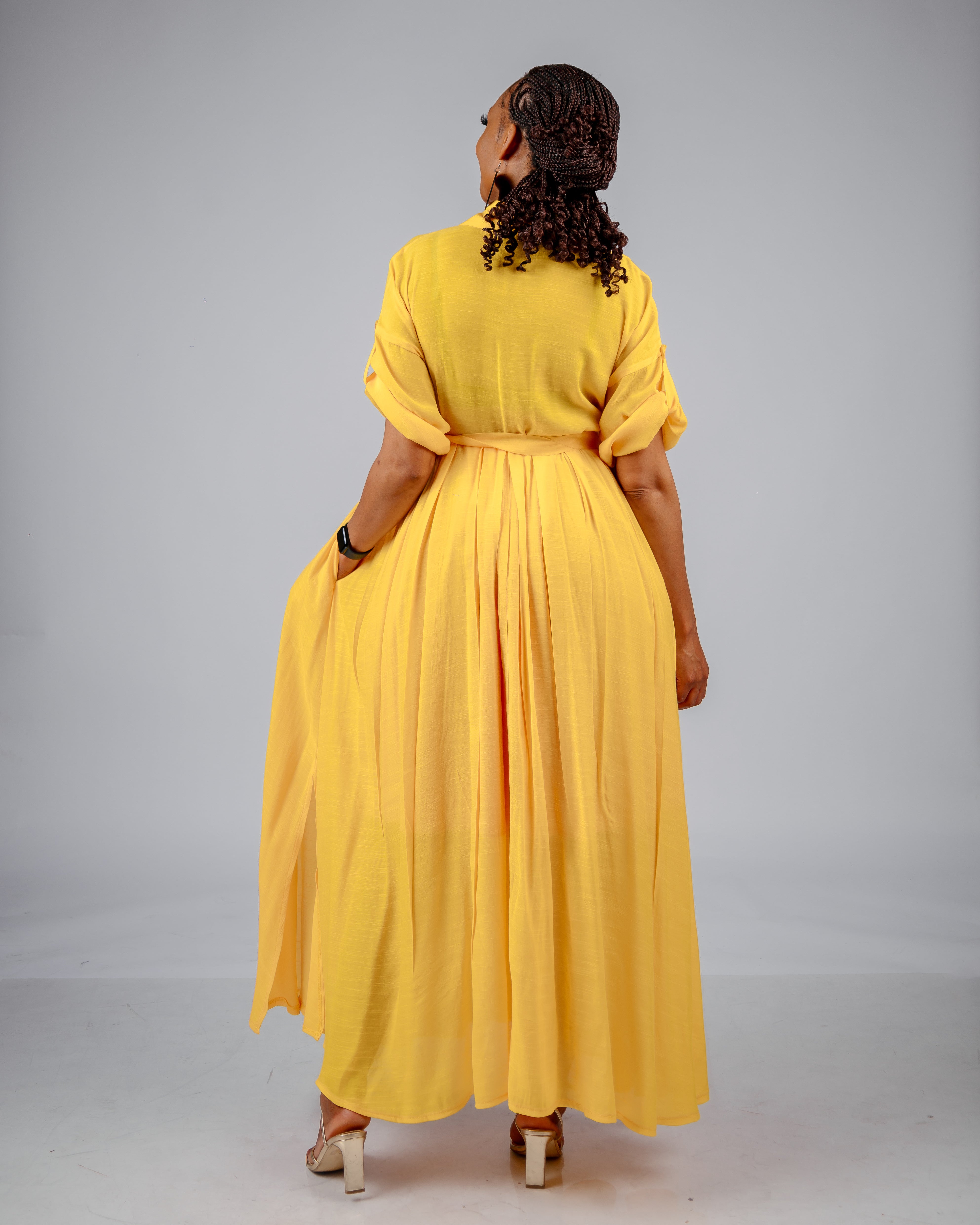 FR994 YELLOW MAXI KIMONO SHIRT DRESS