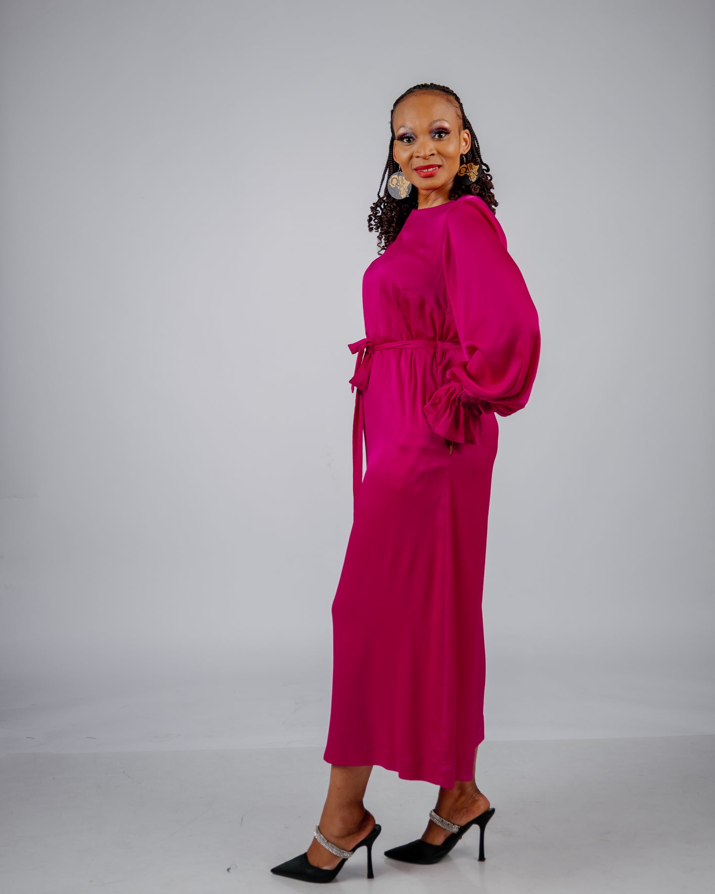 CERISE PINK FRILLED LONG SLEEVED JUMPSUIT