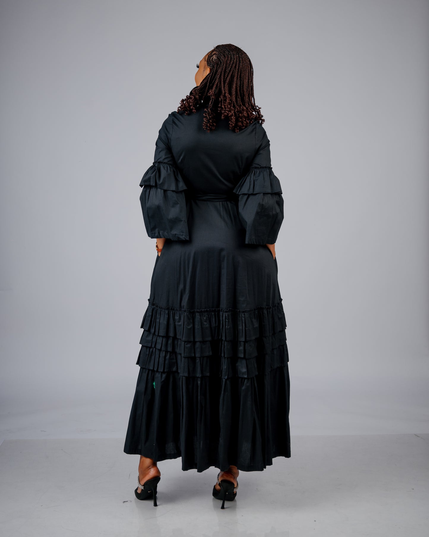 BLACK FRILLED SOLANGE DRESS