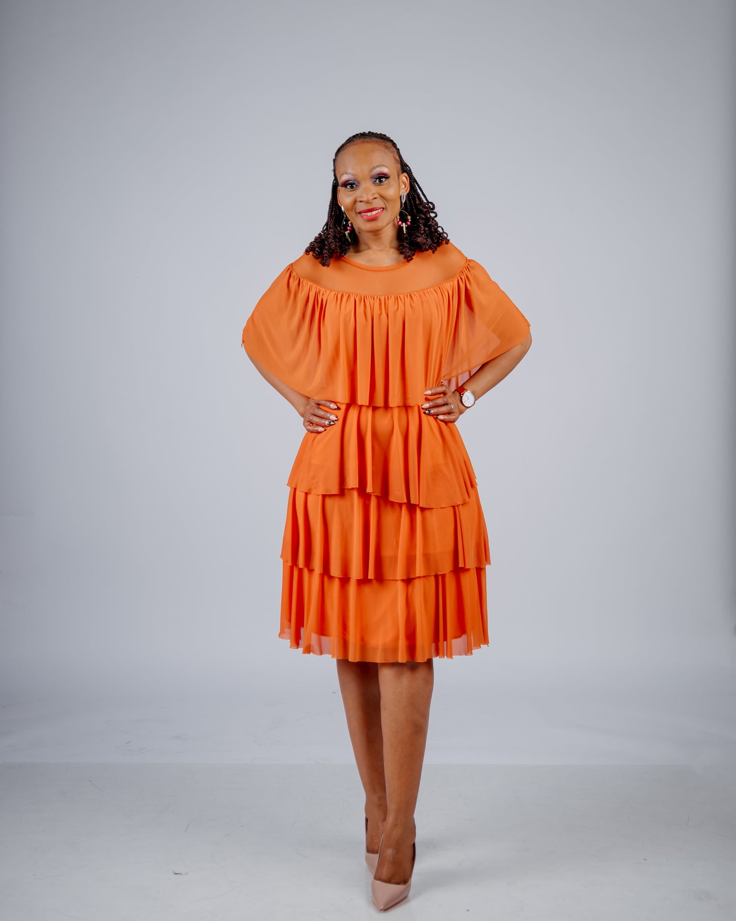 ORANGE MIDI LAYERED DRESS