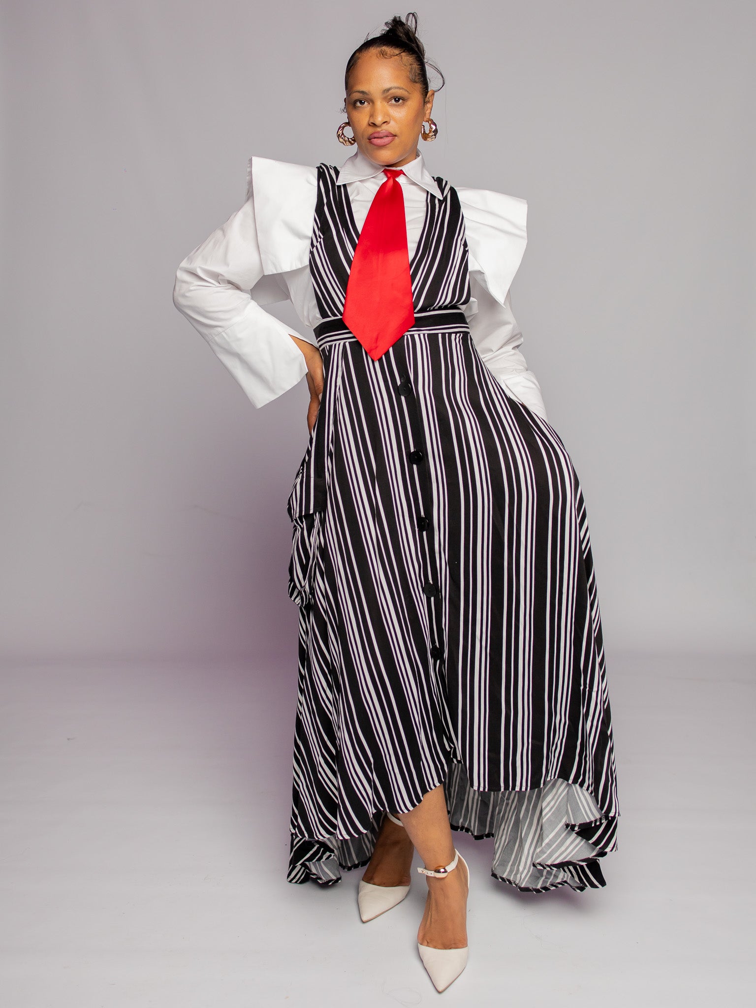 Black/White Striped Dungaree Skirt FR1151