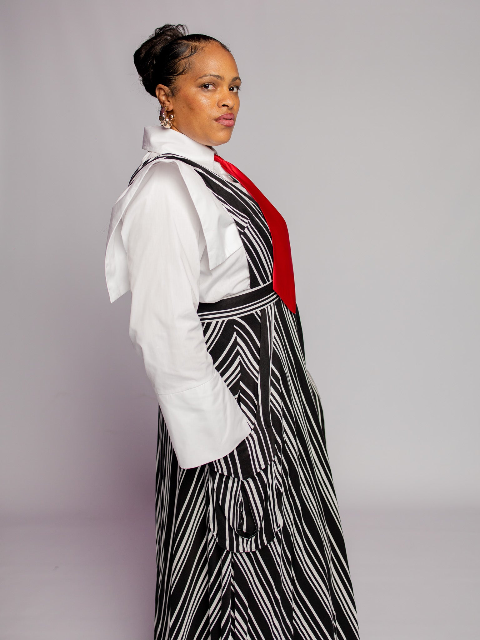 Black/White Striped Dungaree Skirt FR1151