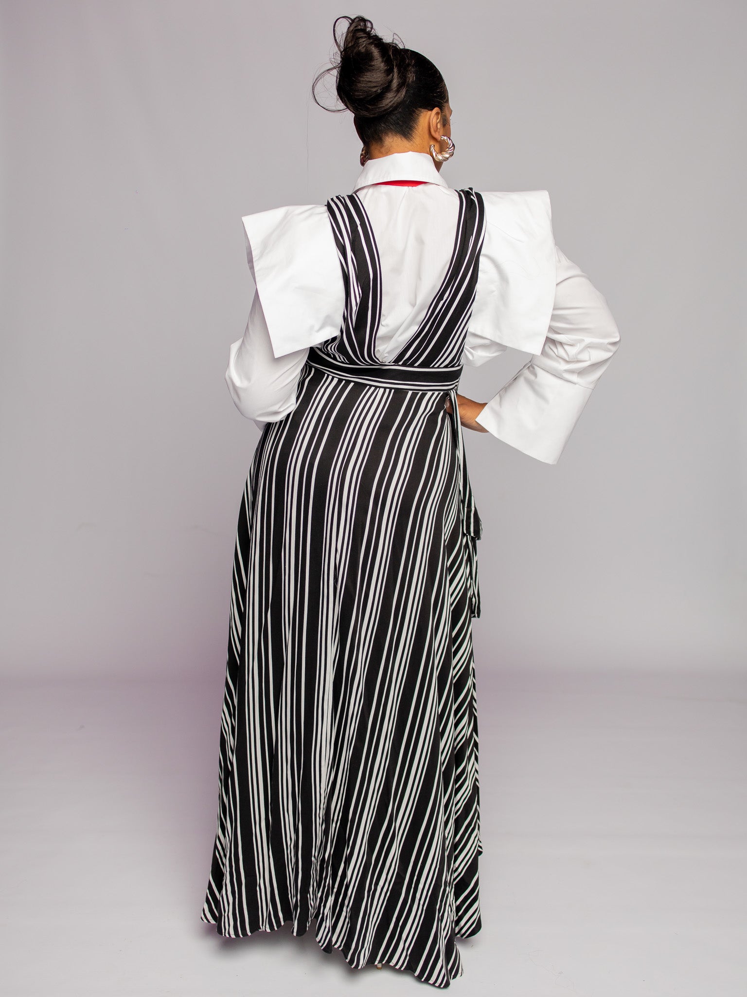 Black/White Striped Dungaree Skirt FR1151