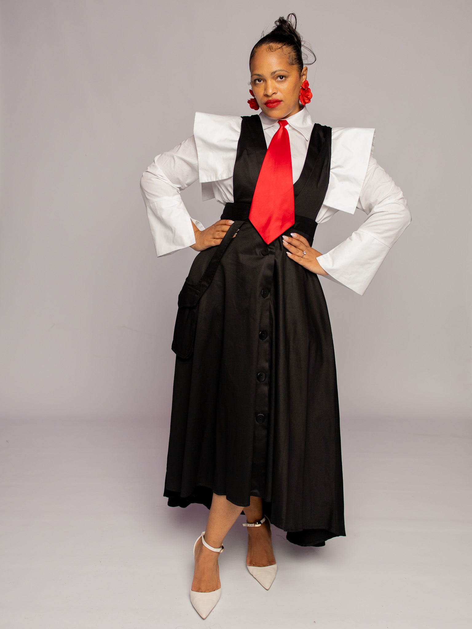 Black Lined Dungaree Skirt FR1150