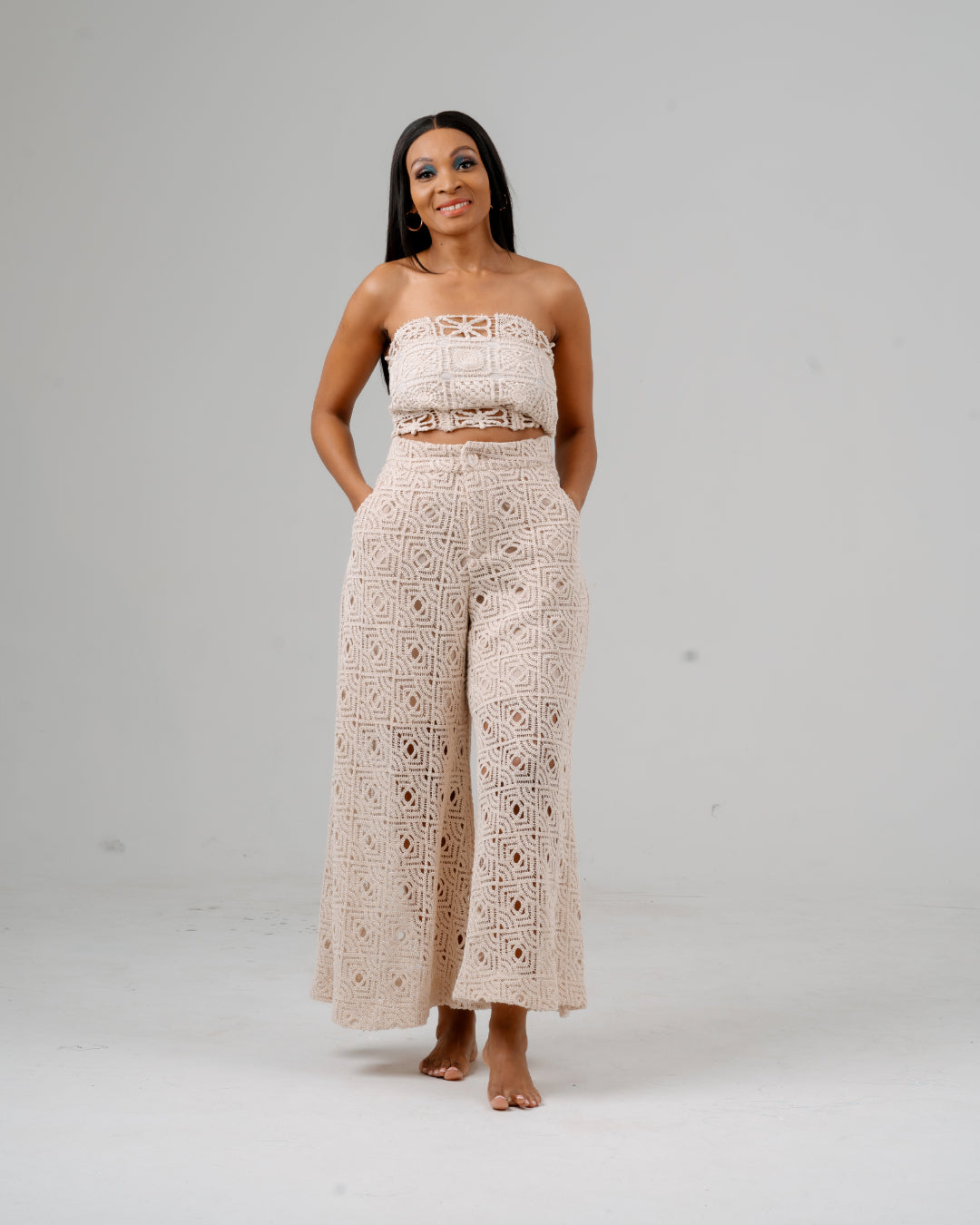 CREAM WIDE LEGGED PANTS