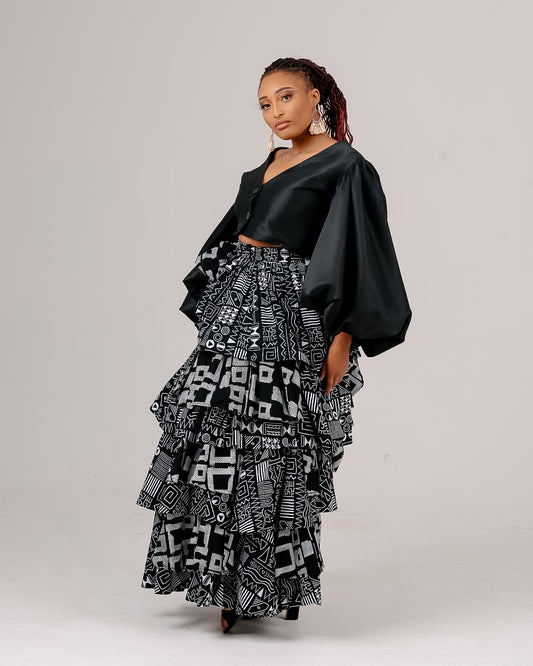 BLACK/WHITE CONTRASTED MULTILAYERED SKIRT