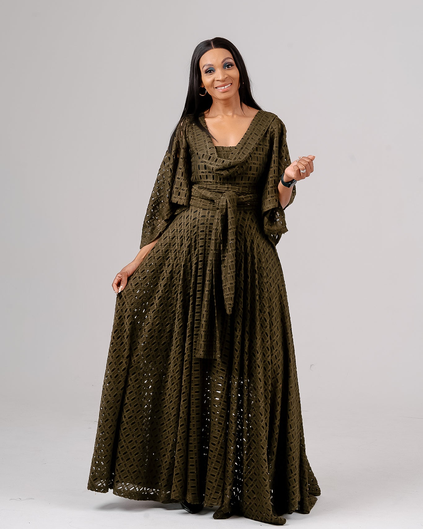 OLIVE KNIT LACE MAXI DRESS