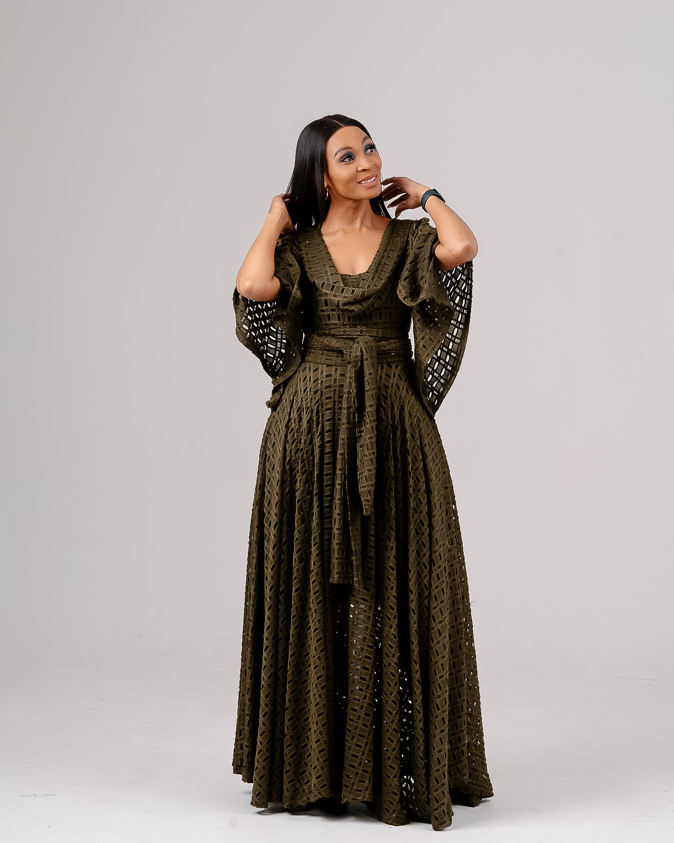 OLIVE KNIT LACE MAXI DRESS