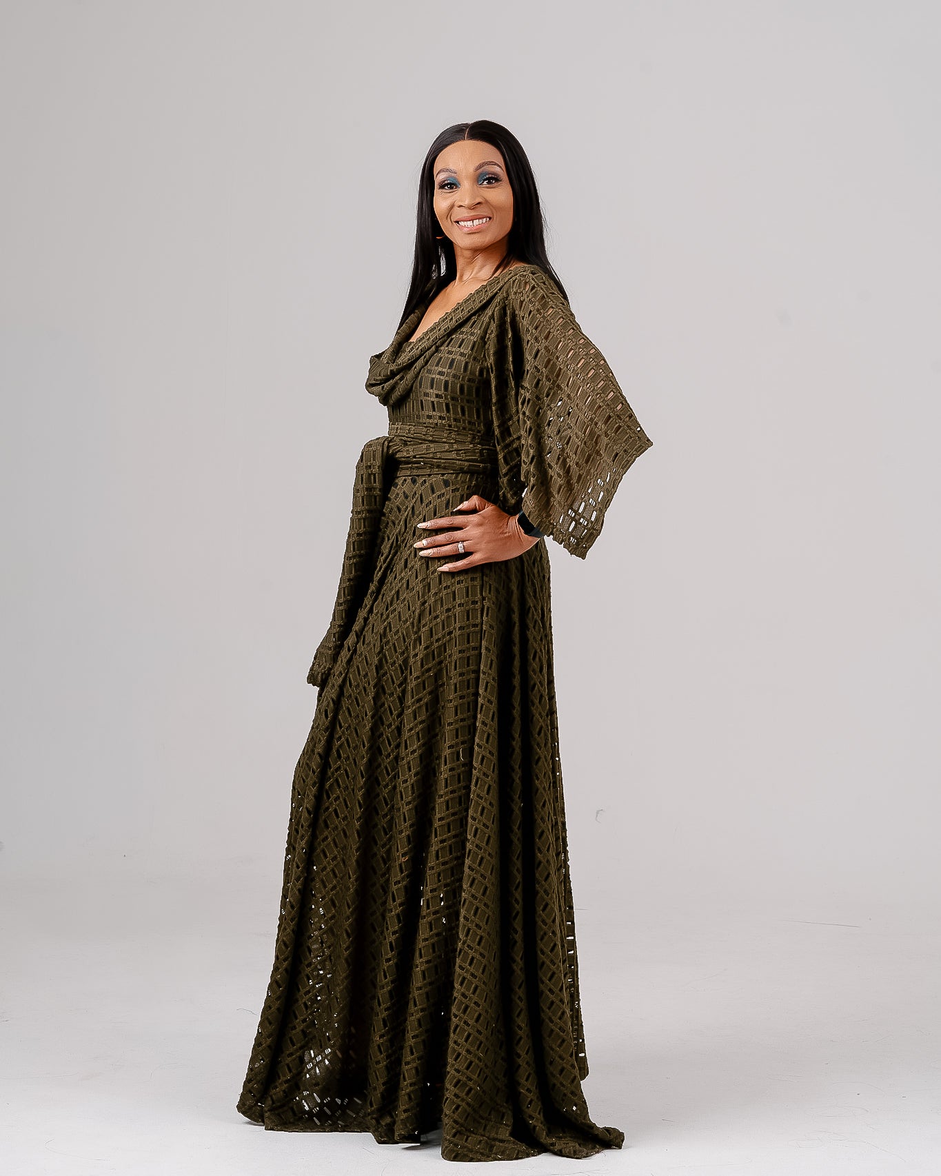 OLIVE KNIT LACE MAXI DRESS