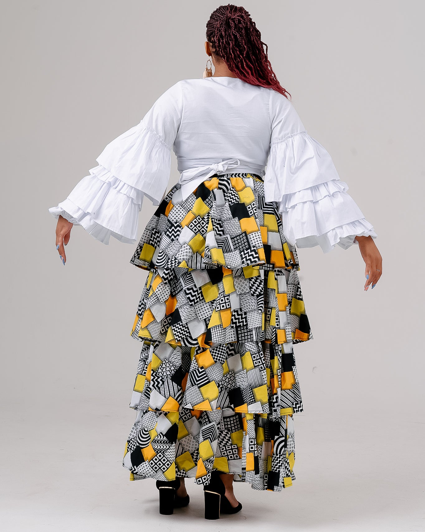 FR1054 WHITE LONG SLEEVED FRILLED CROSSOVER TOP