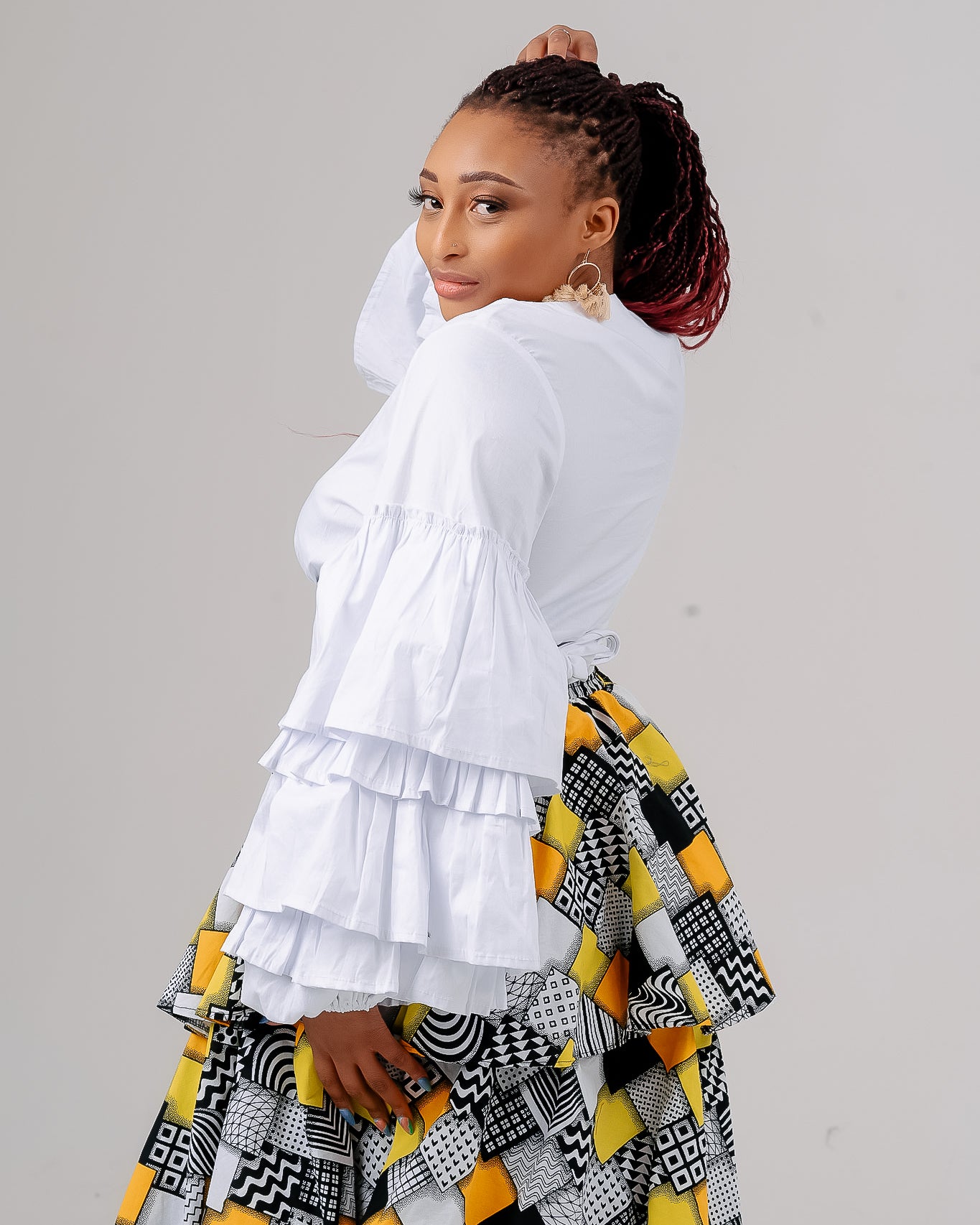 FR1054 WHITE LONG SLEEVED FRILLED CROSSOVER TOP