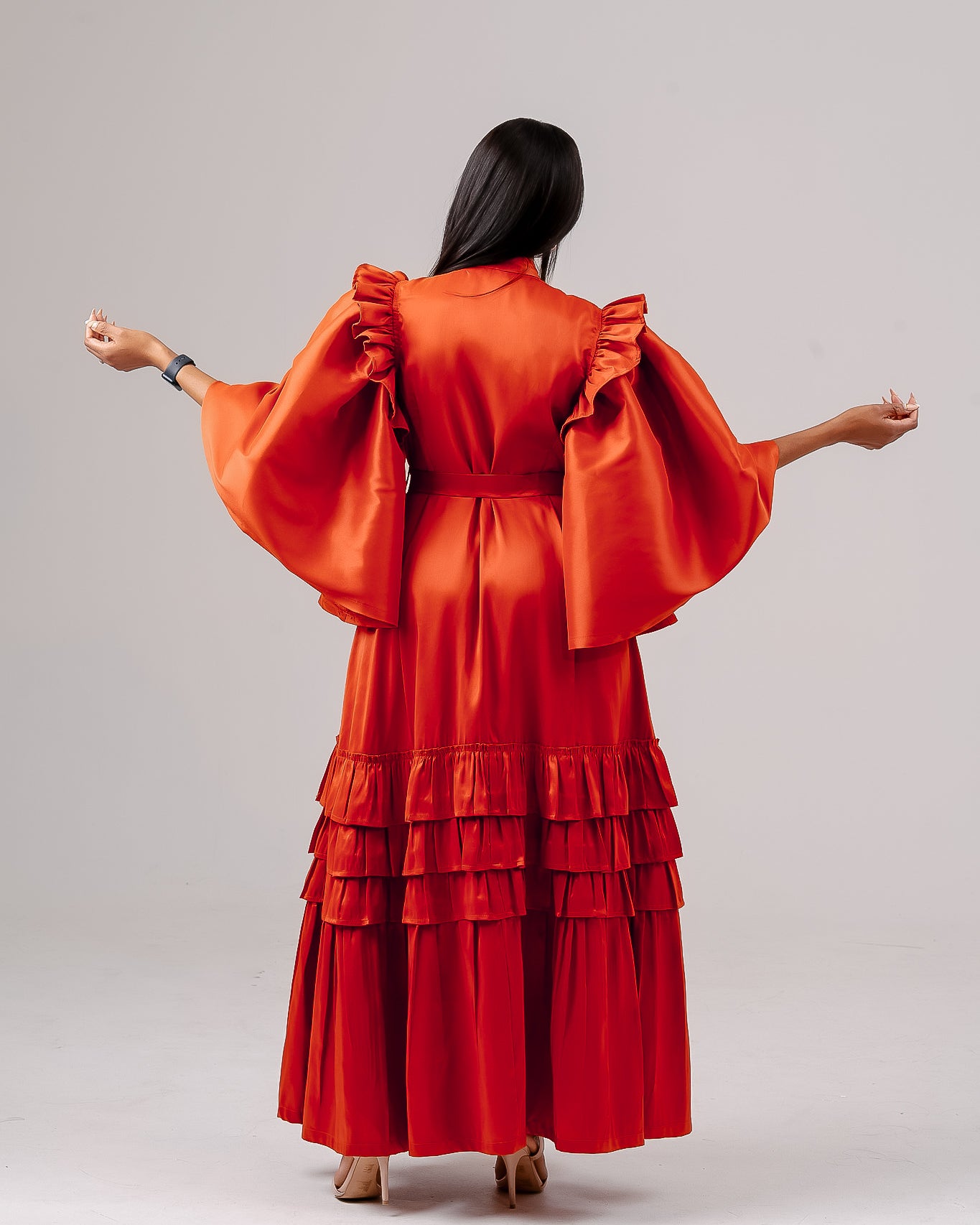 ORANGE OVERSIZED SLEEVES DRESS