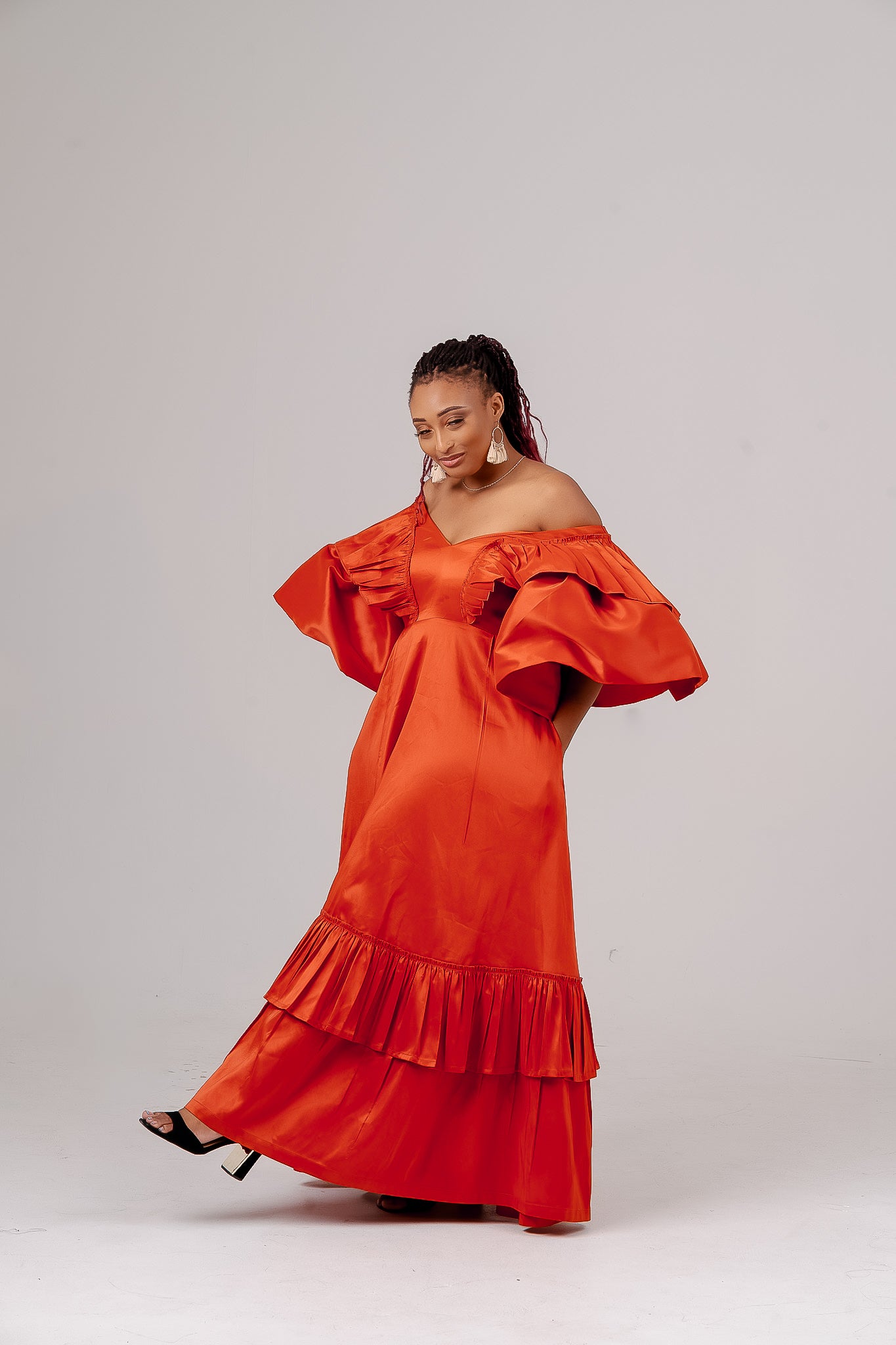 ORANGE OFF SHOULDER DRESS