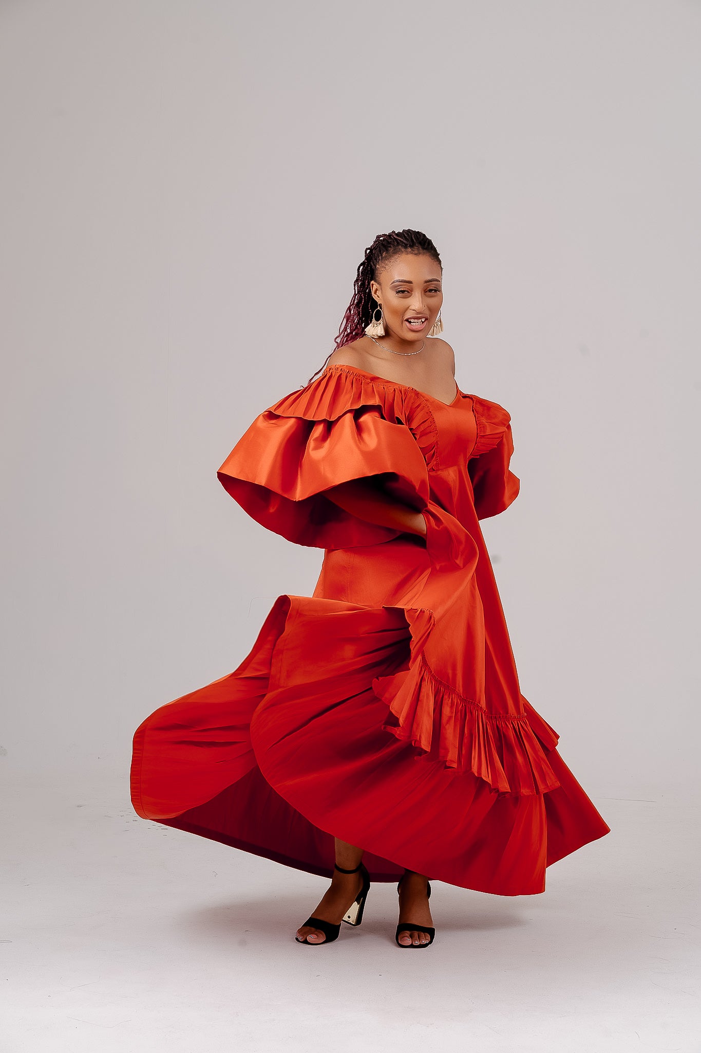 ORANGE OFF SHOULDER DRESS