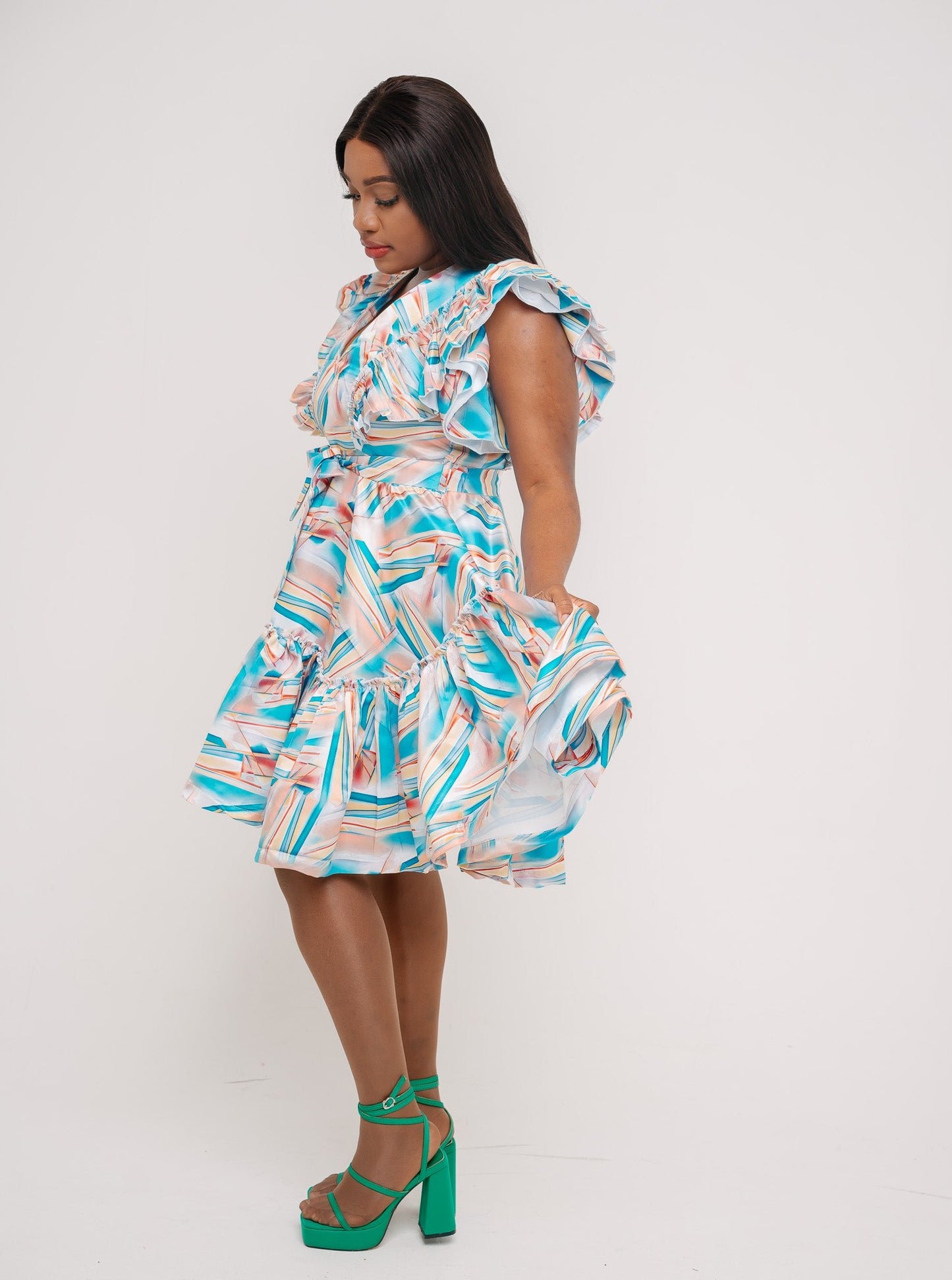 BOLD PRINTED LEA DRESS