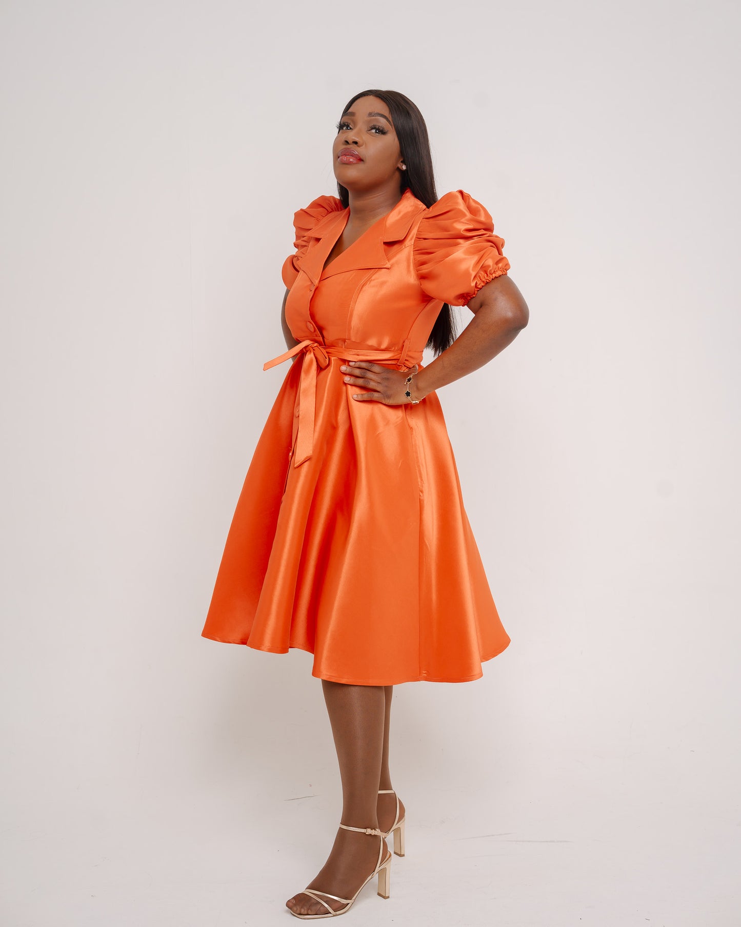 ORANGE SHORT SLEEVED DUCHESS DRESS