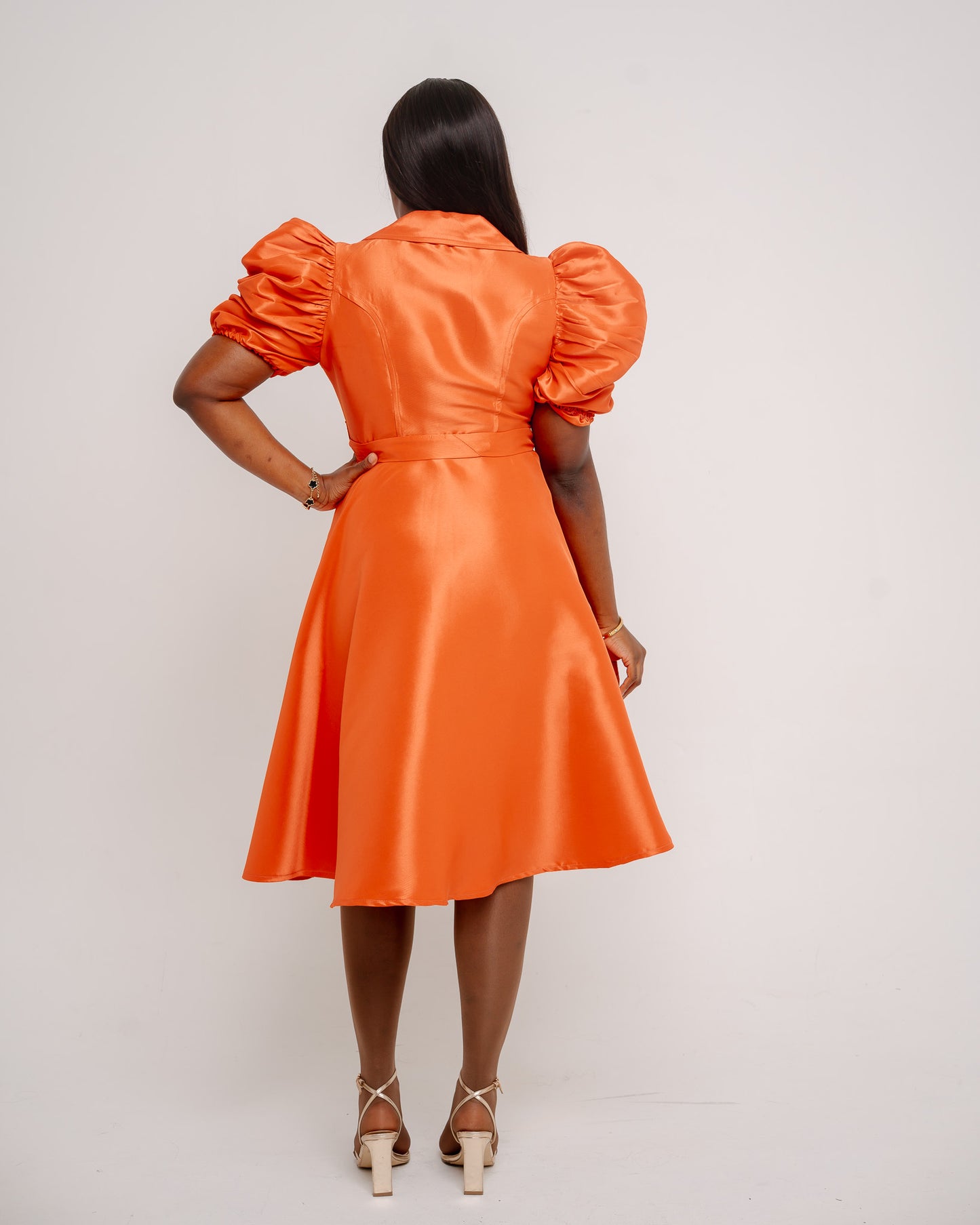 ORANGE SHORT SLEEVED DUCHESS DRESS