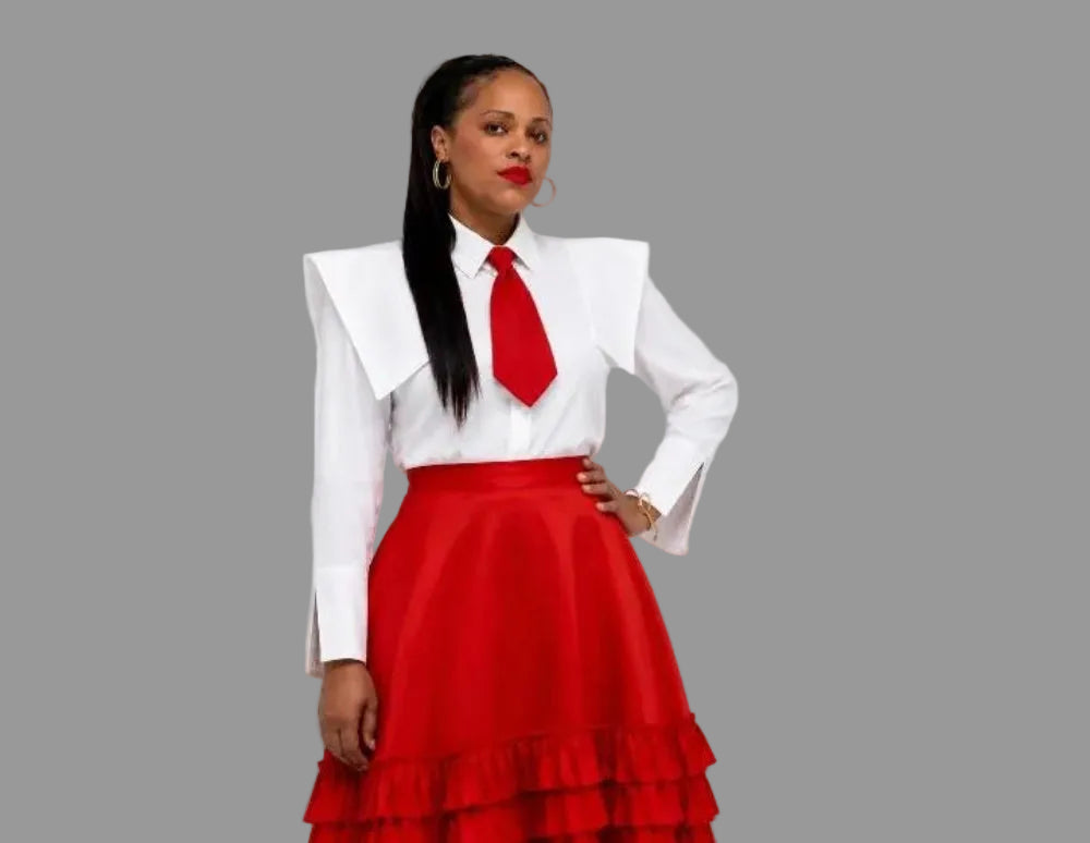 WHITE LAURA SHIRT & RED TIE FR1162