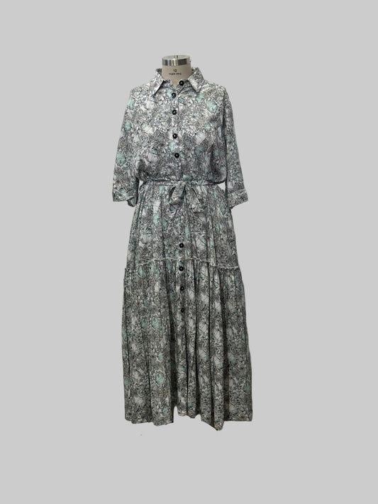 FR982 BLACK/BLUE MAXI  GIPSY DRESS