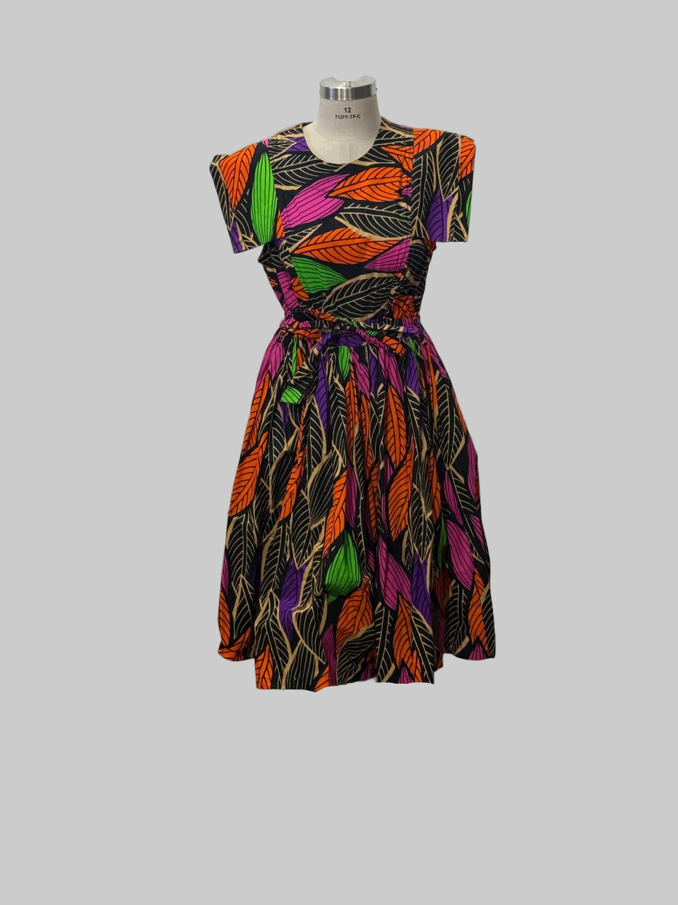 FRA67 ORANGE/GREEN ANKARA DRESS