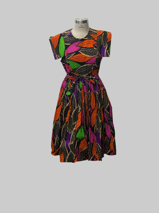 FRA67 ORANGE/GREEN ANKARA DRESS