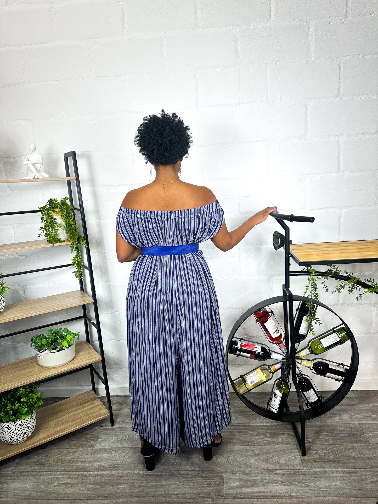 BLUE STRIPPED SLEEVELESS JUMPSUIT