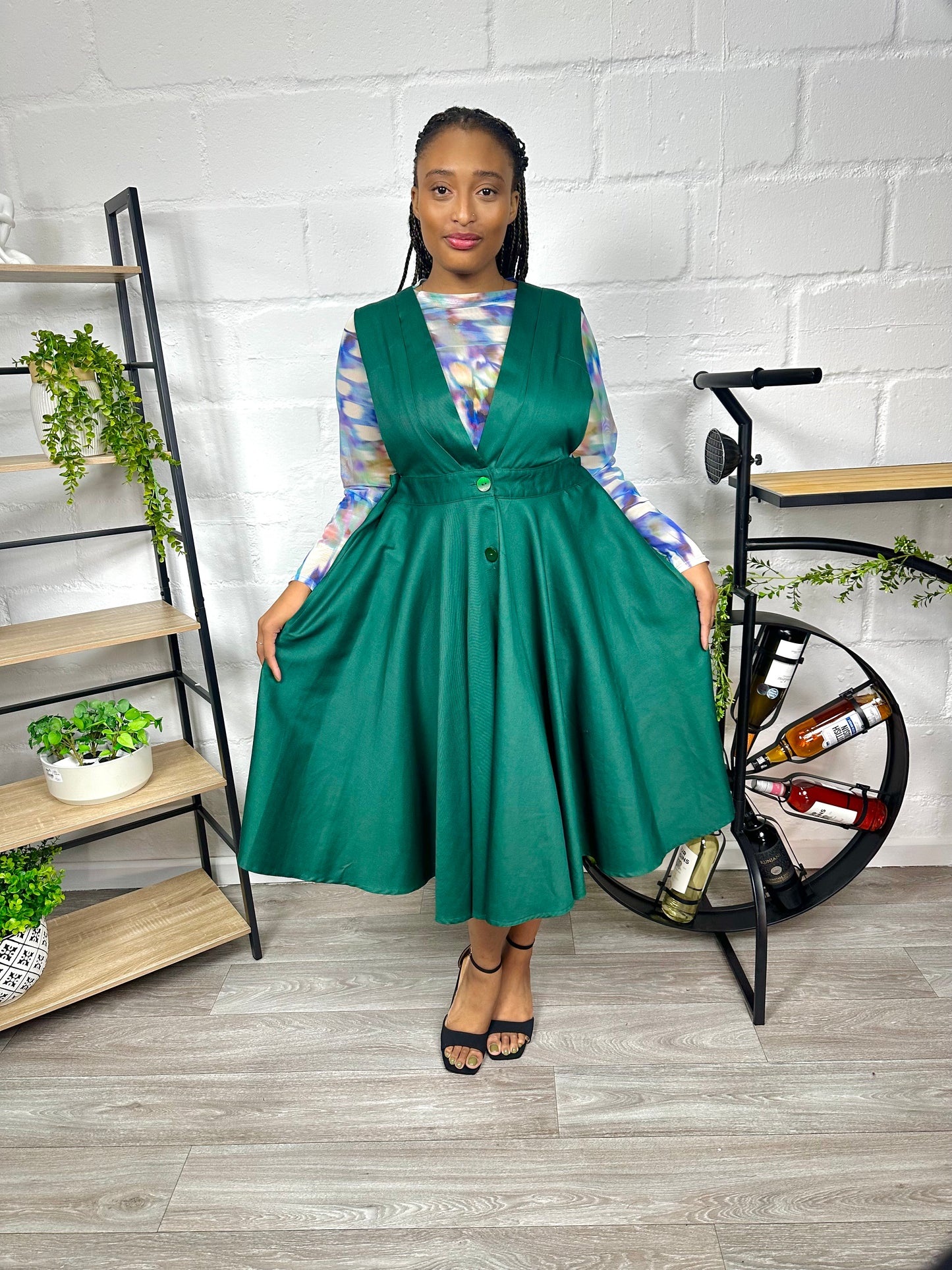 BOTTLE GREEN DUNGAREE SKIRT