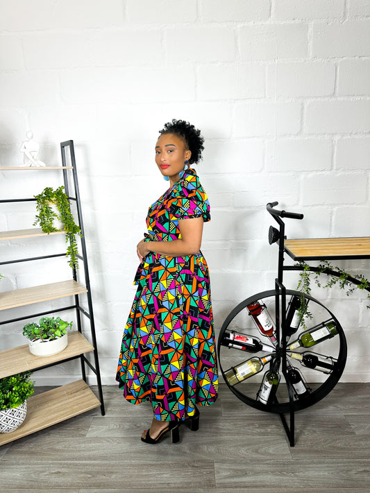 GEOMETRIC MULTICOLOR ANKARA SHIRT DRESS