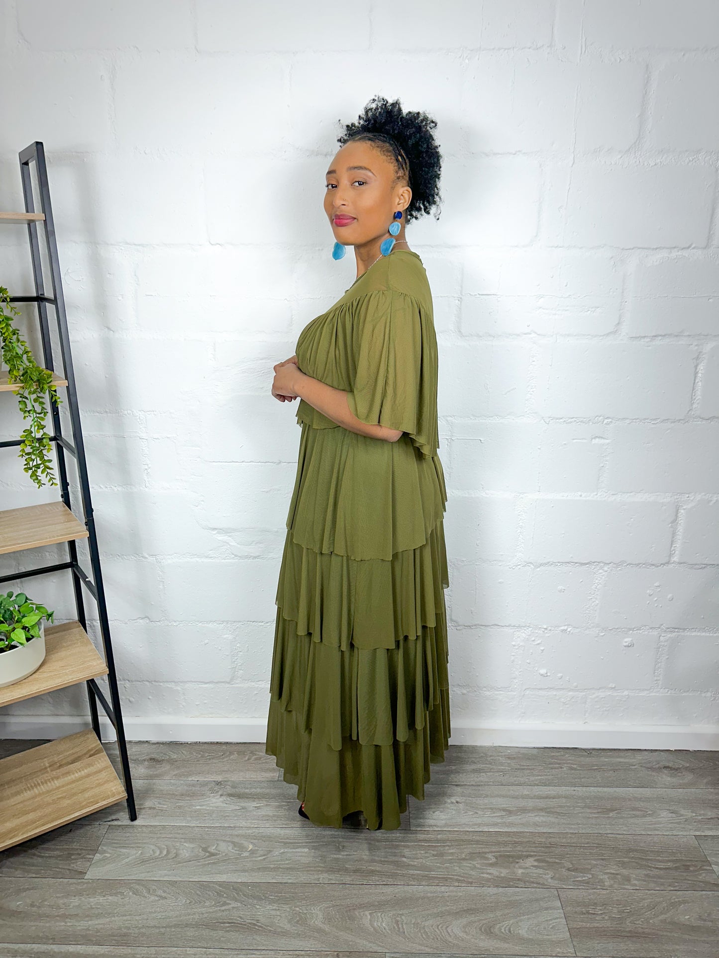 OLIVE MAXI LAYERED DRESS