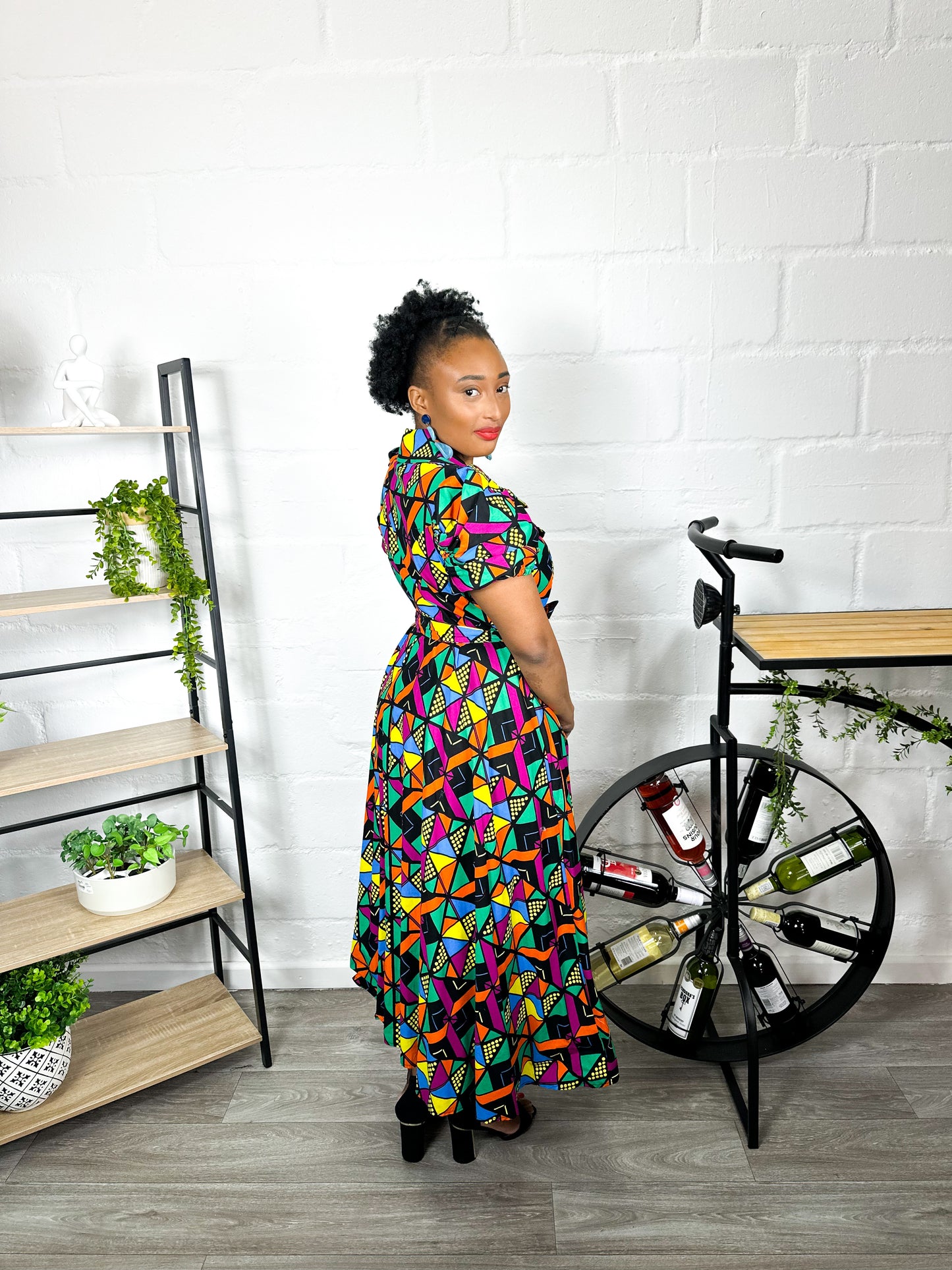 GEOMETRIC MULTICOLOR ANKARA SHIRT DRESS