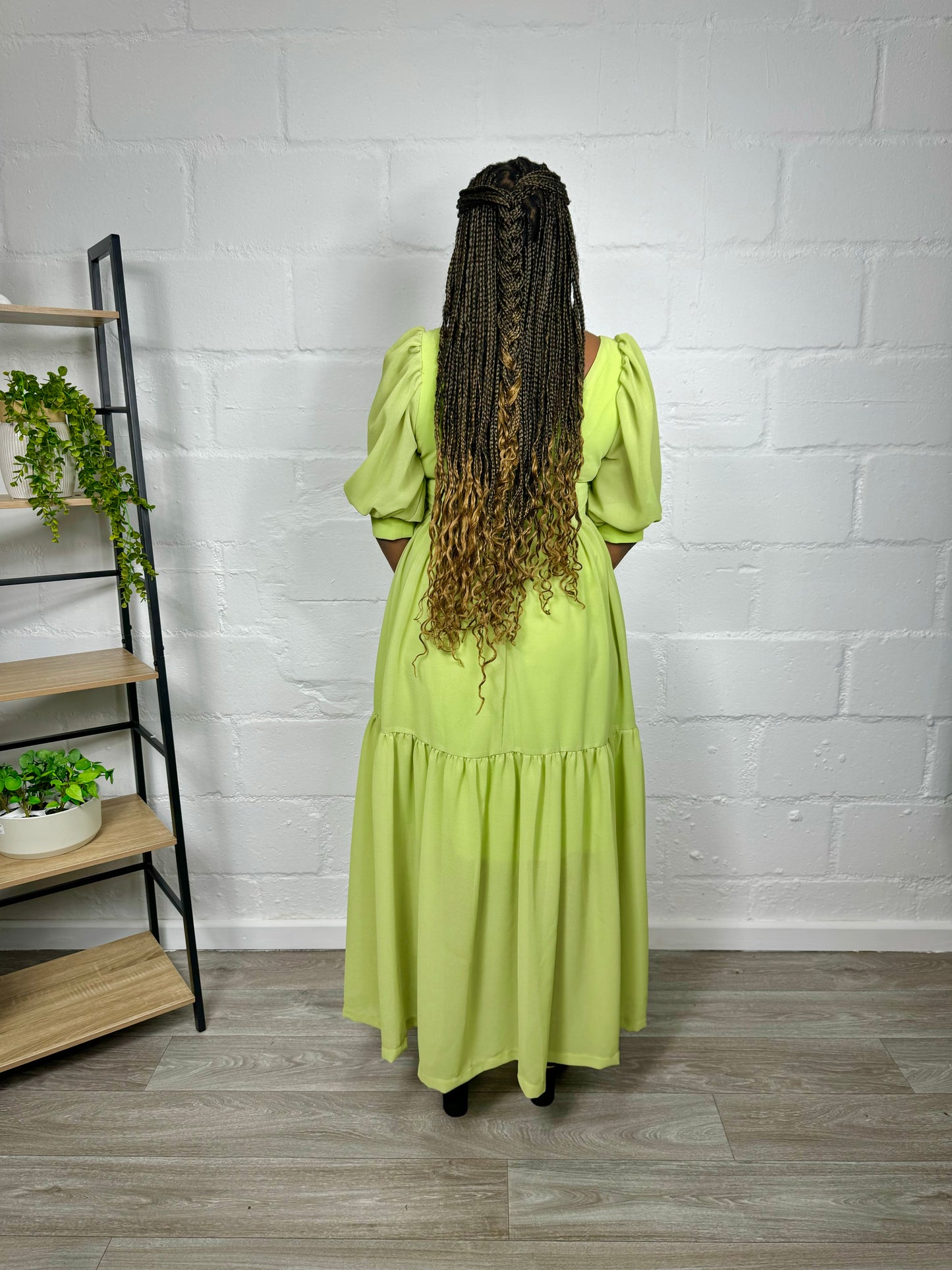 LIME MAXI BALOON SLEEVED DRESS