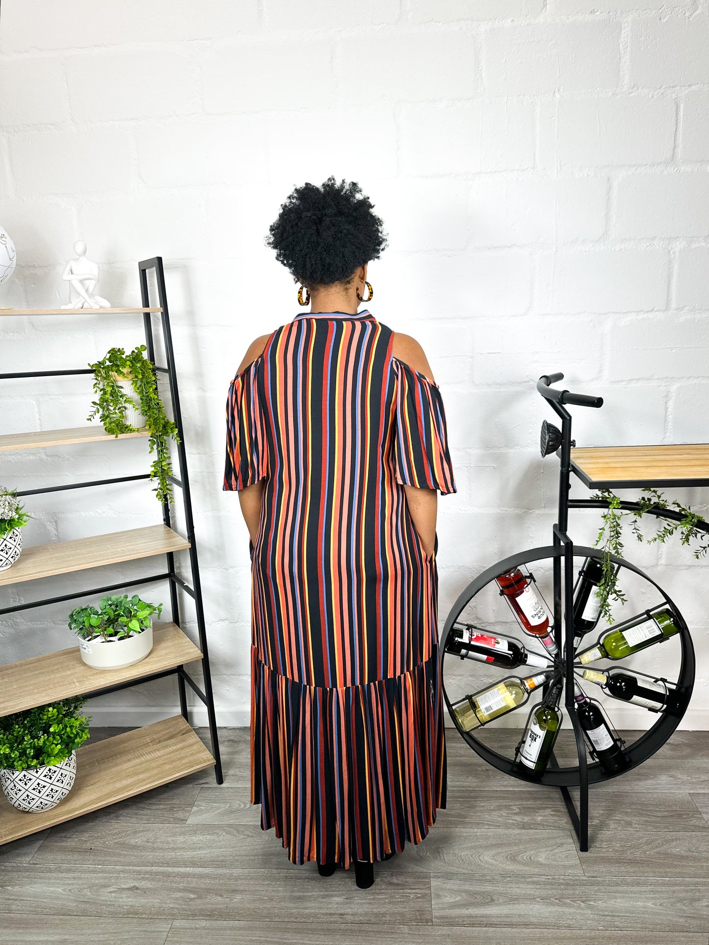 ORANGE MULTICOLOR STRIPPED DRESS