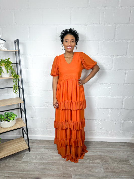 ORANGE MULTILAYERED MAXI DRESS