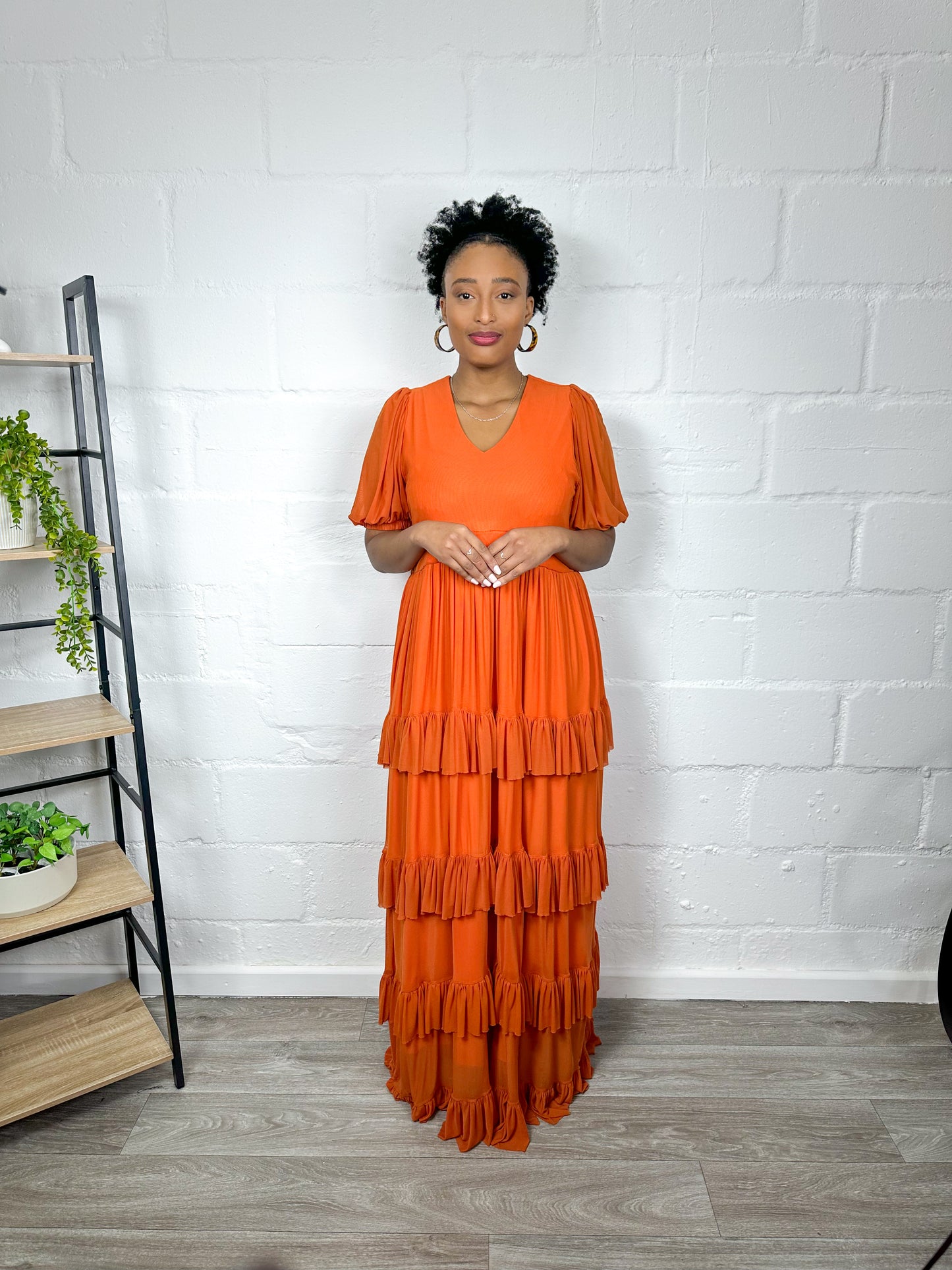 ORANGE MULTILAYERED MAXI DRESS