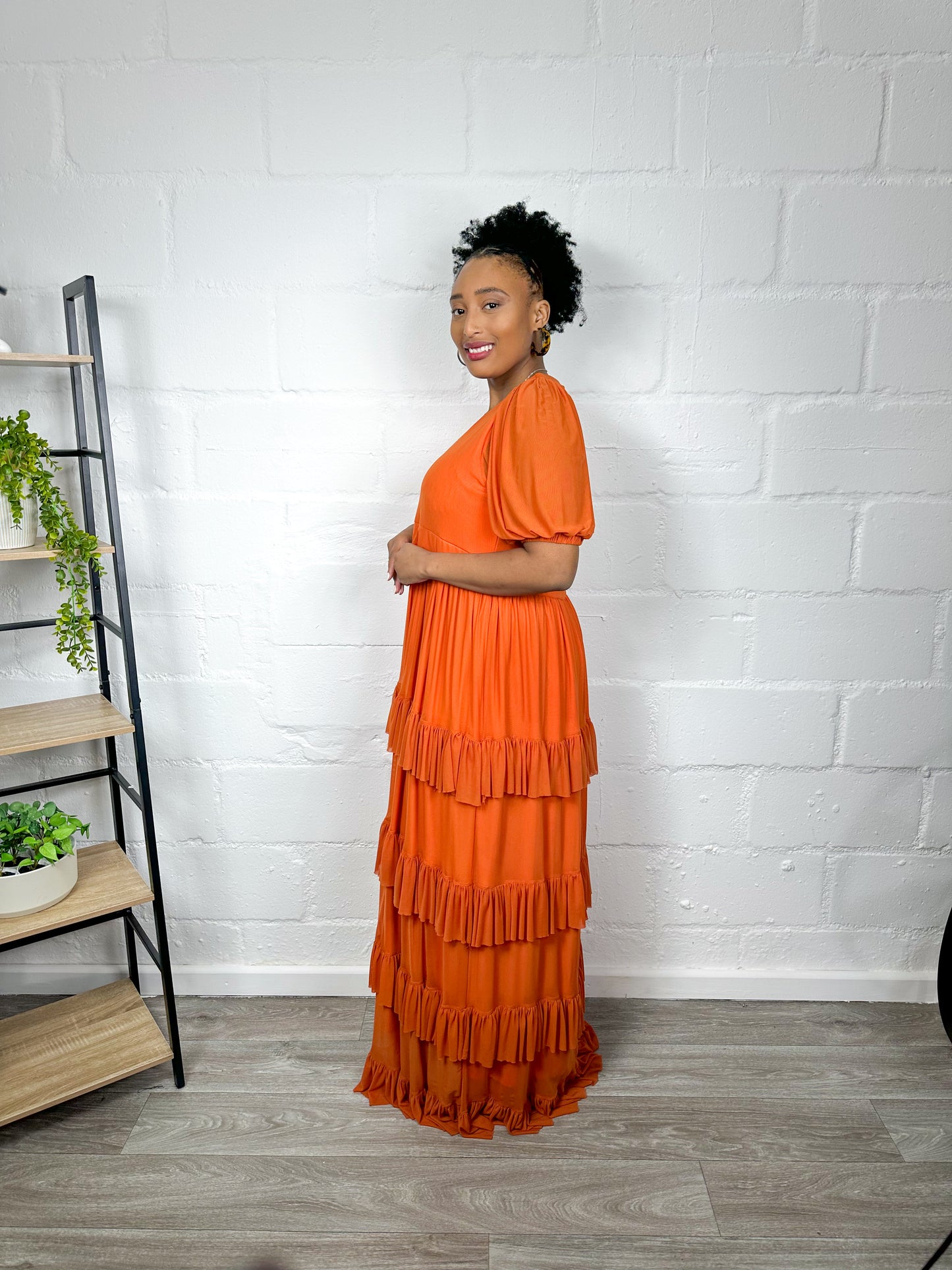 ORANGE MULTILAYERED MAXI DRESS