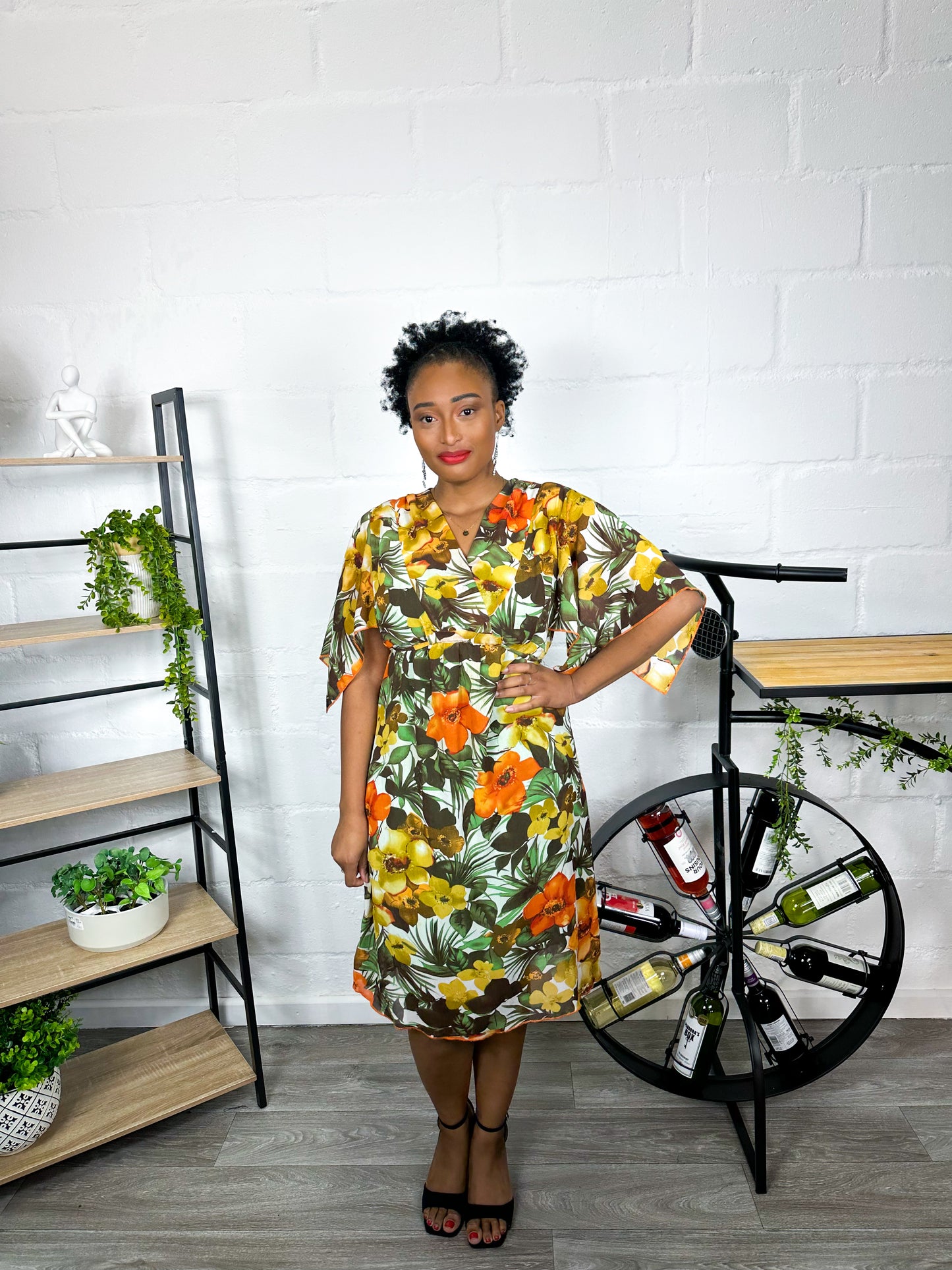 BROWN/ORANGE FLORAL DRESS