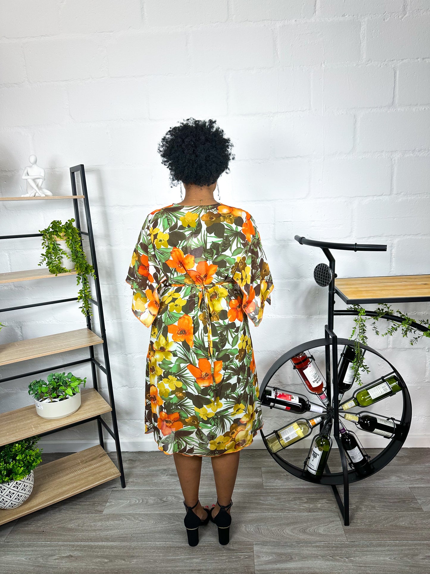 BROWN/ORANGE FLORAL DRESS