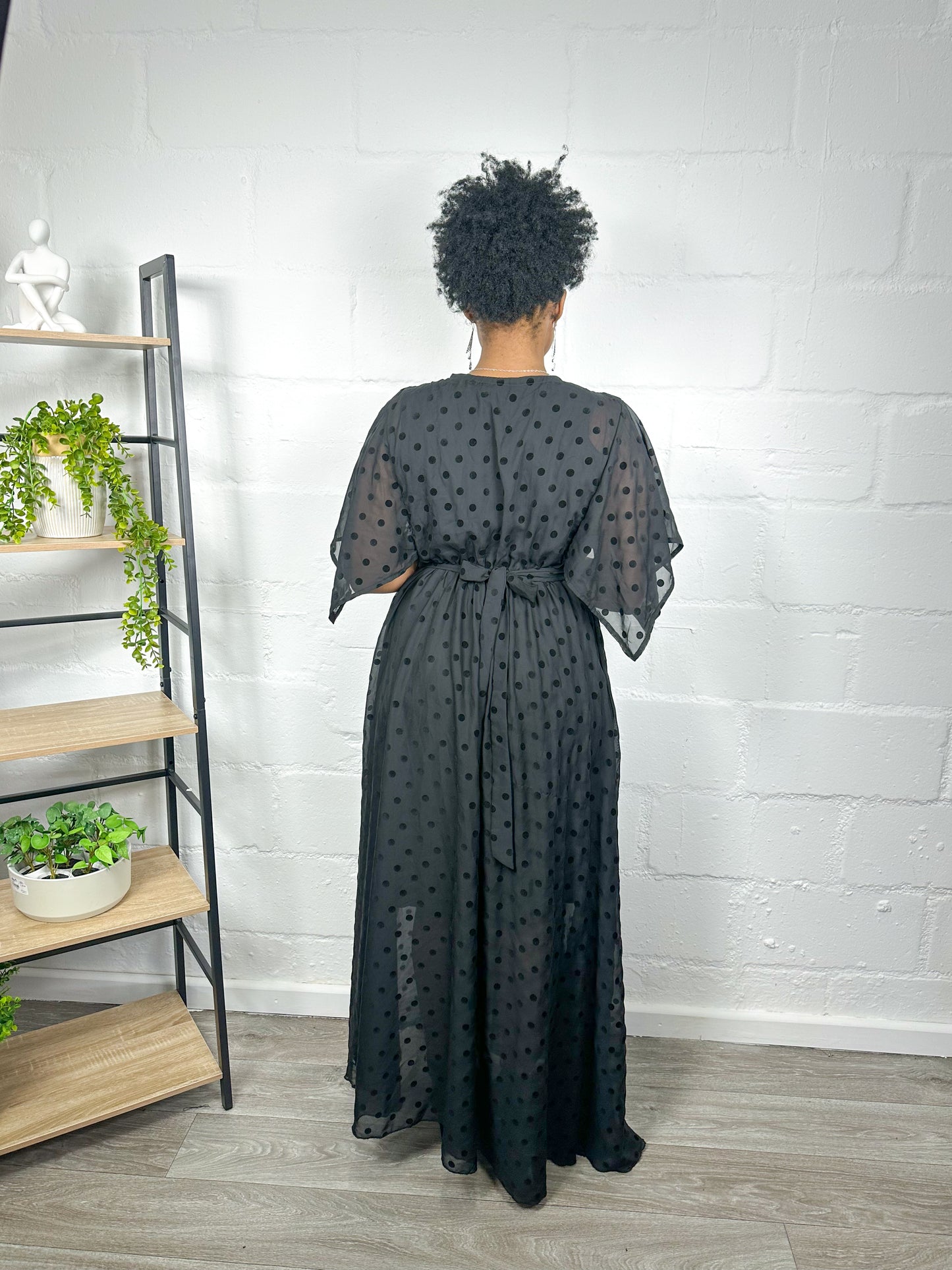 BLACK CHIFFON/ VELVET POLKA DOT DRESS